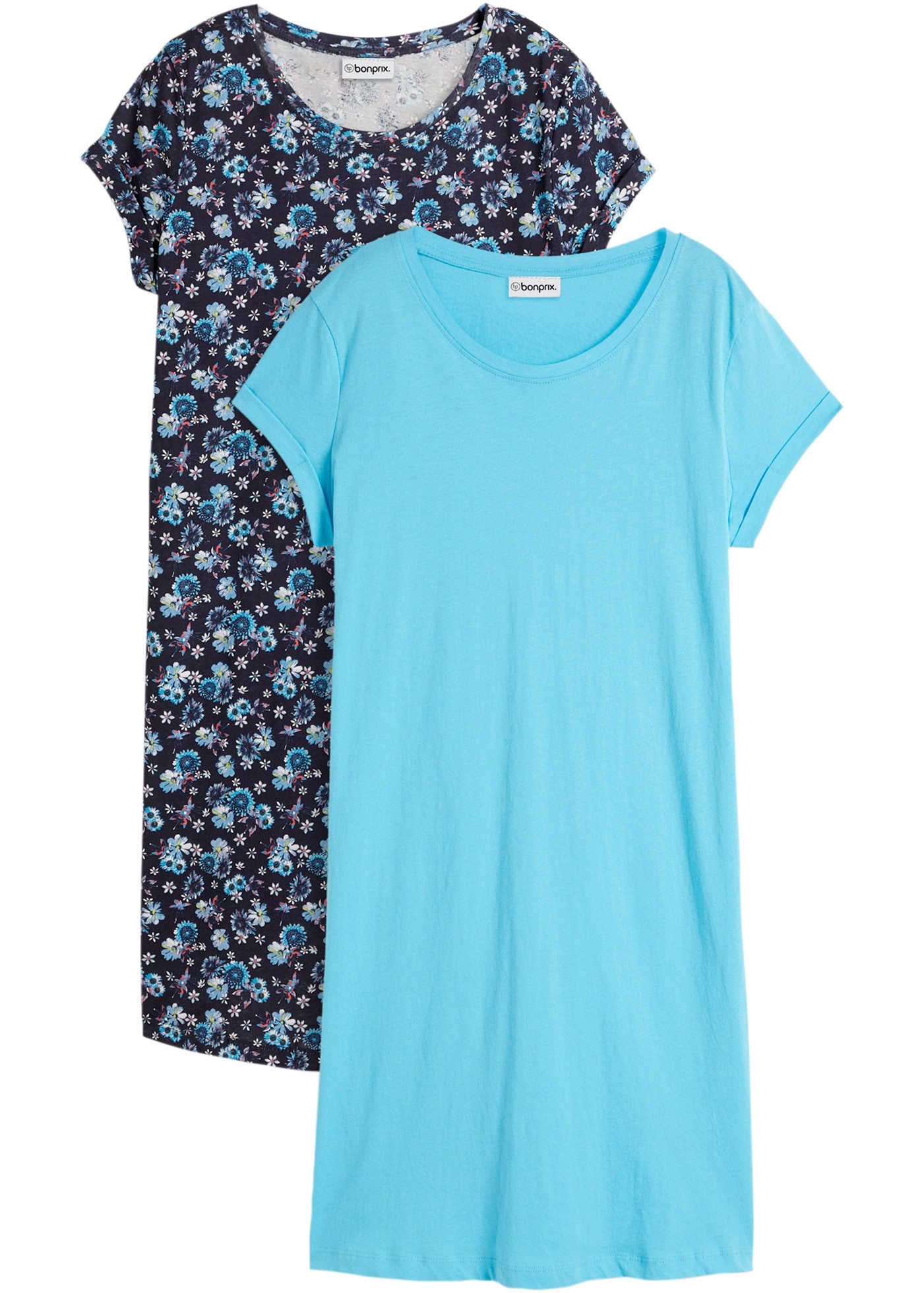 bonprix Robe t-shirt Packung, 2 tlg. für warme Tage, aus reiner Baumwolle, leicht ausgestellte Form
