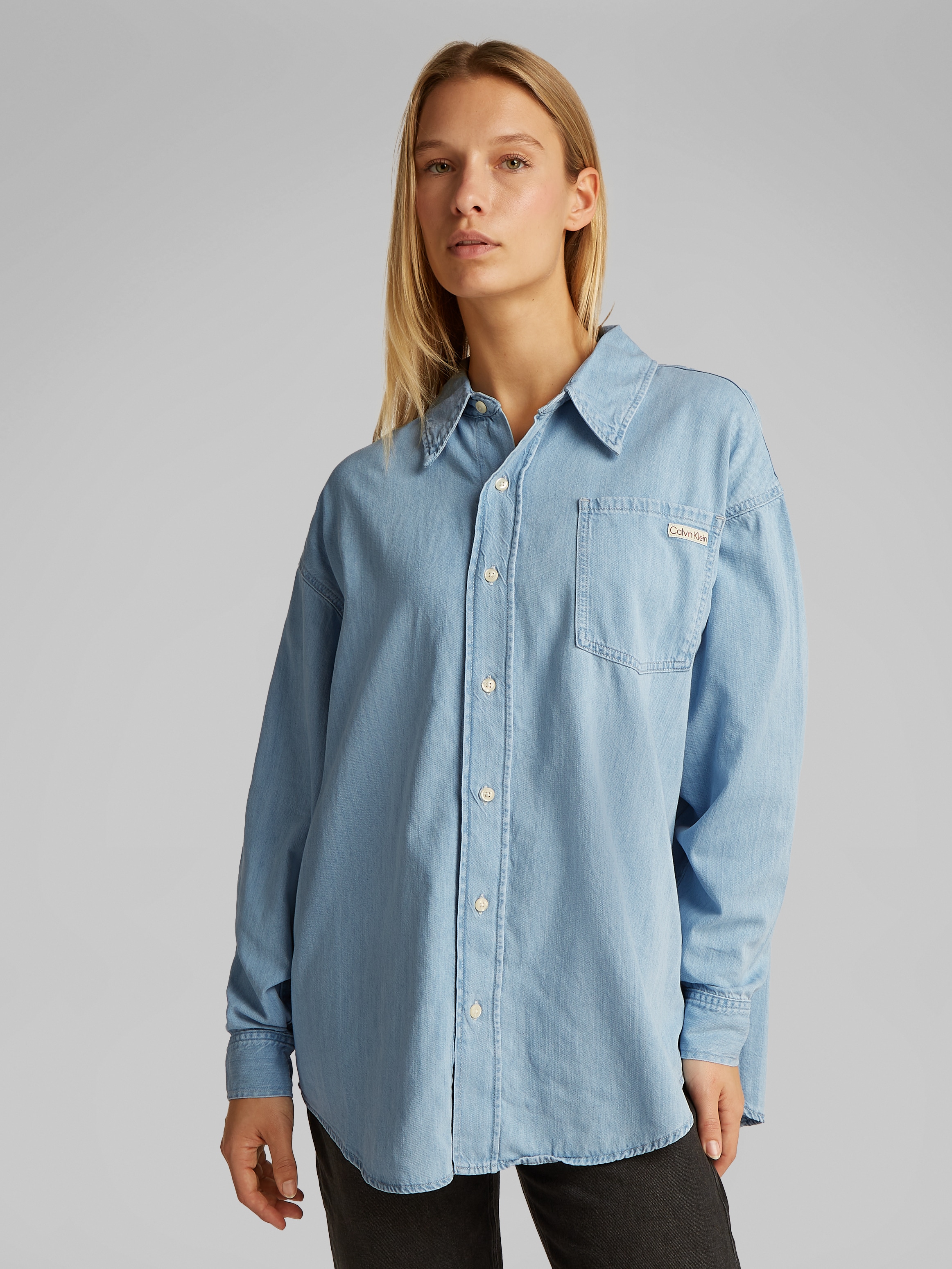 Calvin Klein Jeans Jeansbluse »OVERSIZED LS DENIM SHIRT«, mit Logostickerei