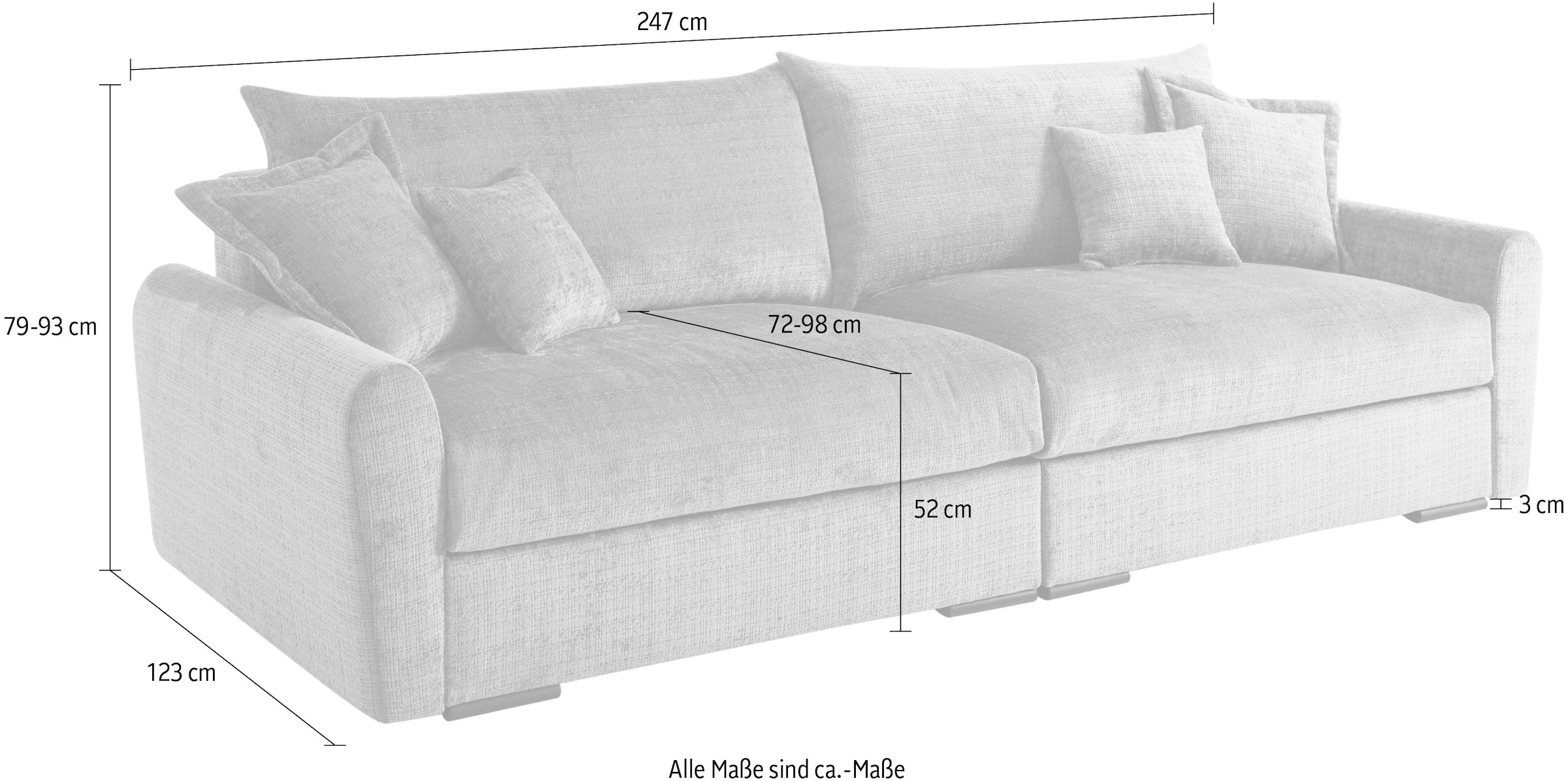 Home affaire Big-Sofa »Finka, Breite 247 cm« Mega-Sofa, Cord oder Chenille-Struktur, mit Federkern & 4 Zierkissen