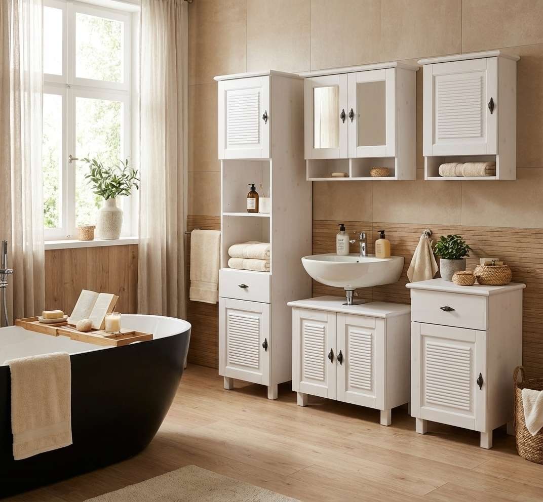 GOODproduct Armoire suspendue »Rauna« aus massiver Kiefer, Breite 44 cm, Rillenoptik, made in EU