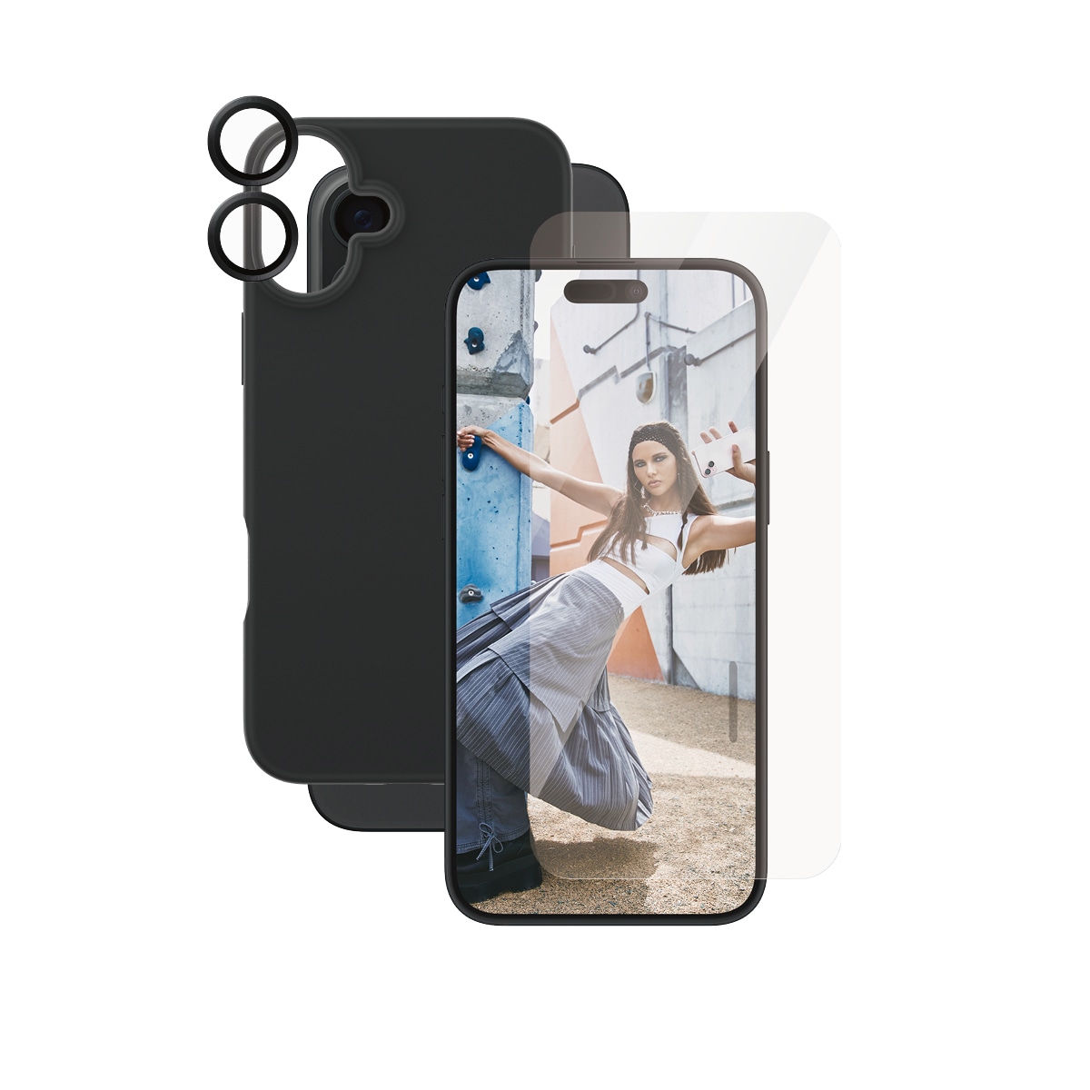 CARE by PanzerGlass Displayschutzglas »3-in-1 Protection, Glass, Case, Lenscover«, für Apple iPhone 16 Plus, Displayschutzfolie, Schutzfolie, Bildschirmschutz, kratz- & stossfest