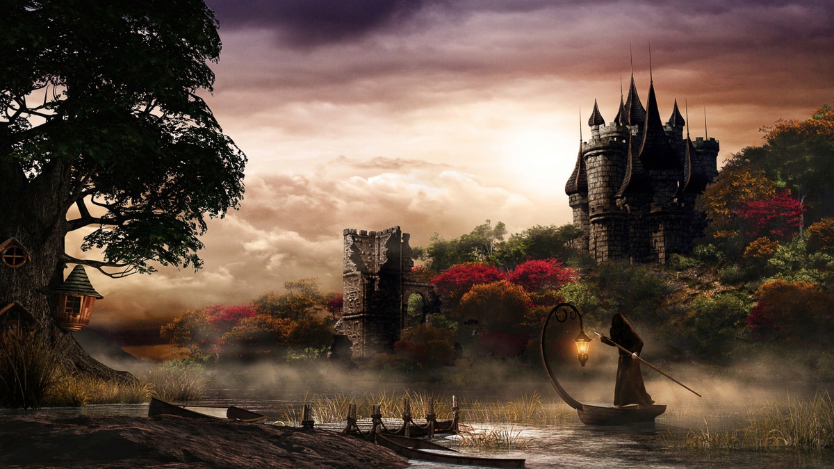 Image of Papermoon Fototapete "Mystery Lake und Castle"