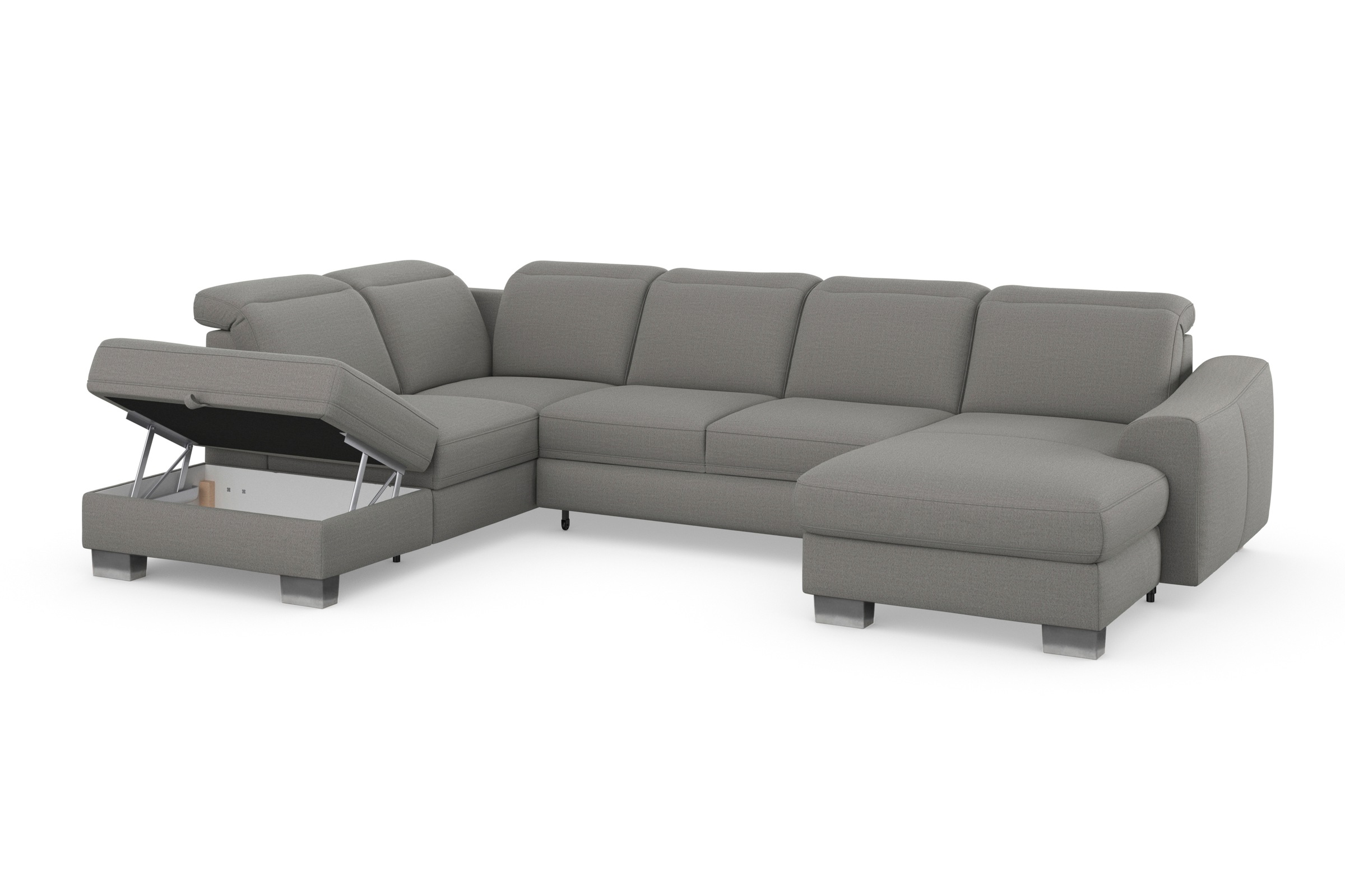 sit&more Wohnlandschaft »Dundee U-Form«, mit Federkern und Edelstahlfüssen, wahlweise mit Kopfteilverstellung