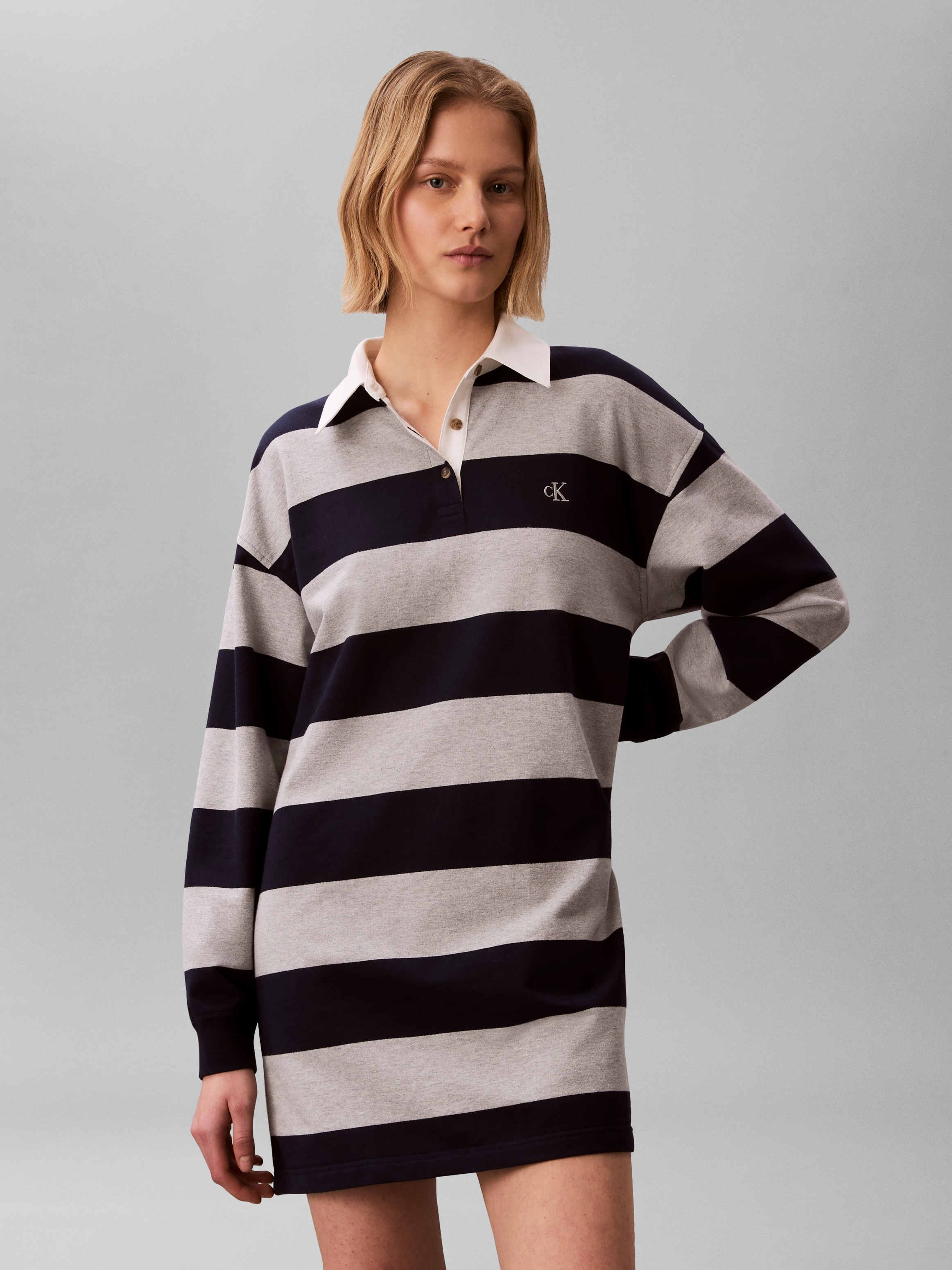 Calvin Klein Jeans Robe polo »VARSITY STRIPE MINI POLO« Sans poche coupe régulière avec col polo