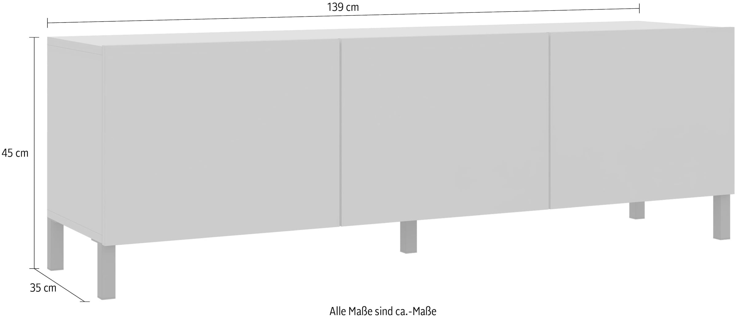 borchardt Möbel Lowboard Metallfüsse, grifflose Optik