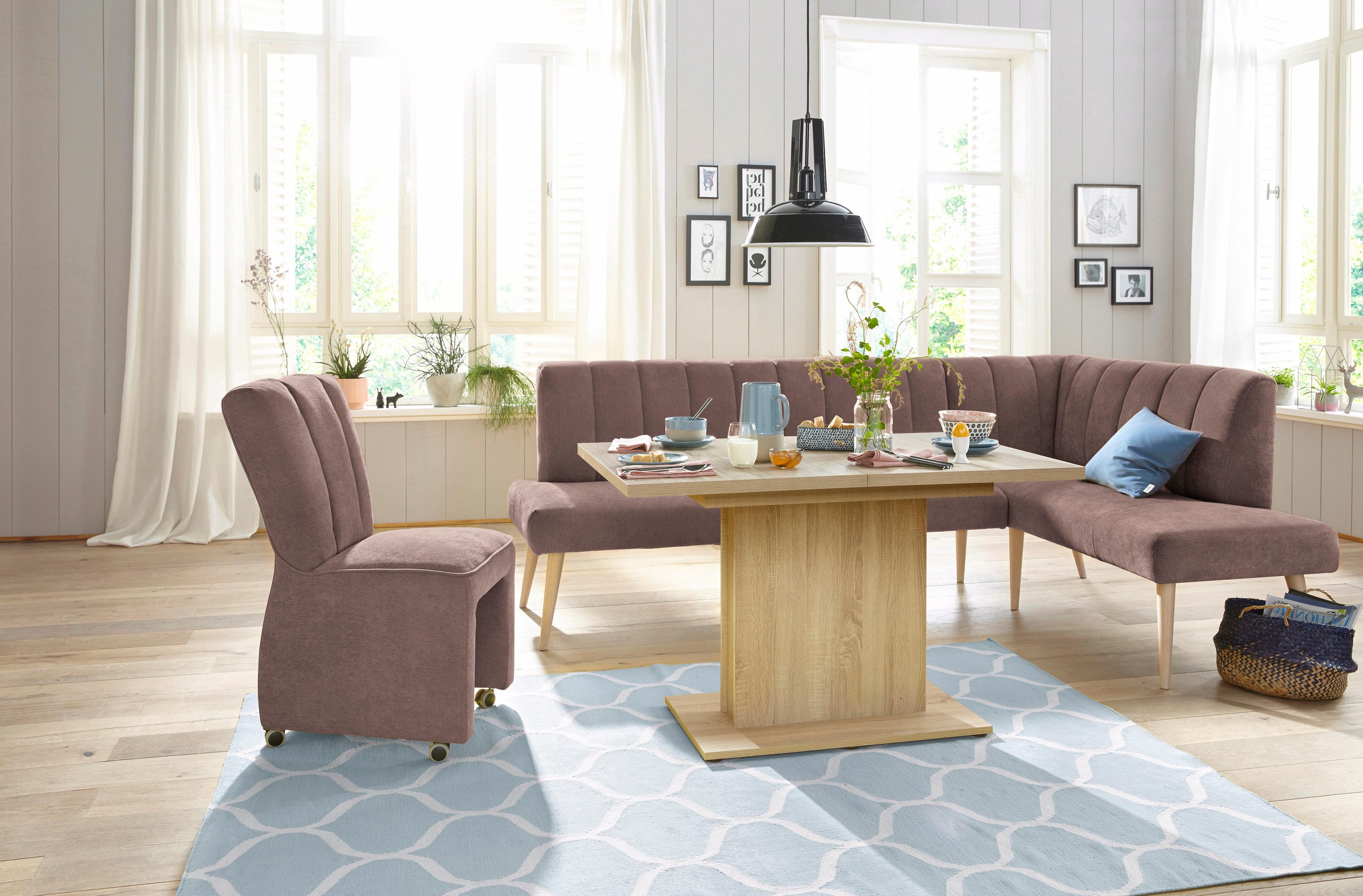 exxpo - sofa fashion Eckbank »Costa, moderne Rückensteppung, bequem und elegant, hoher Holzfuss«, hochwertig verarbeitet, Frei im Raum stellbar