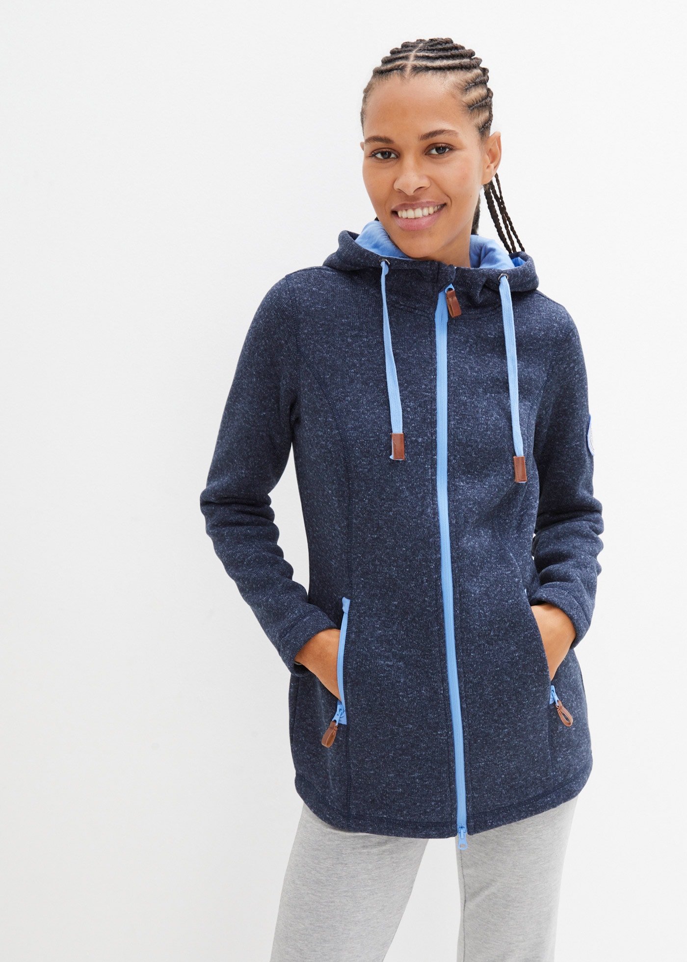 bonprix Strickfleecejacke 1 Stk. tlg. mit Kapuze bequeme Passform, mit Kapuze, mit verschliessbaren Taschen