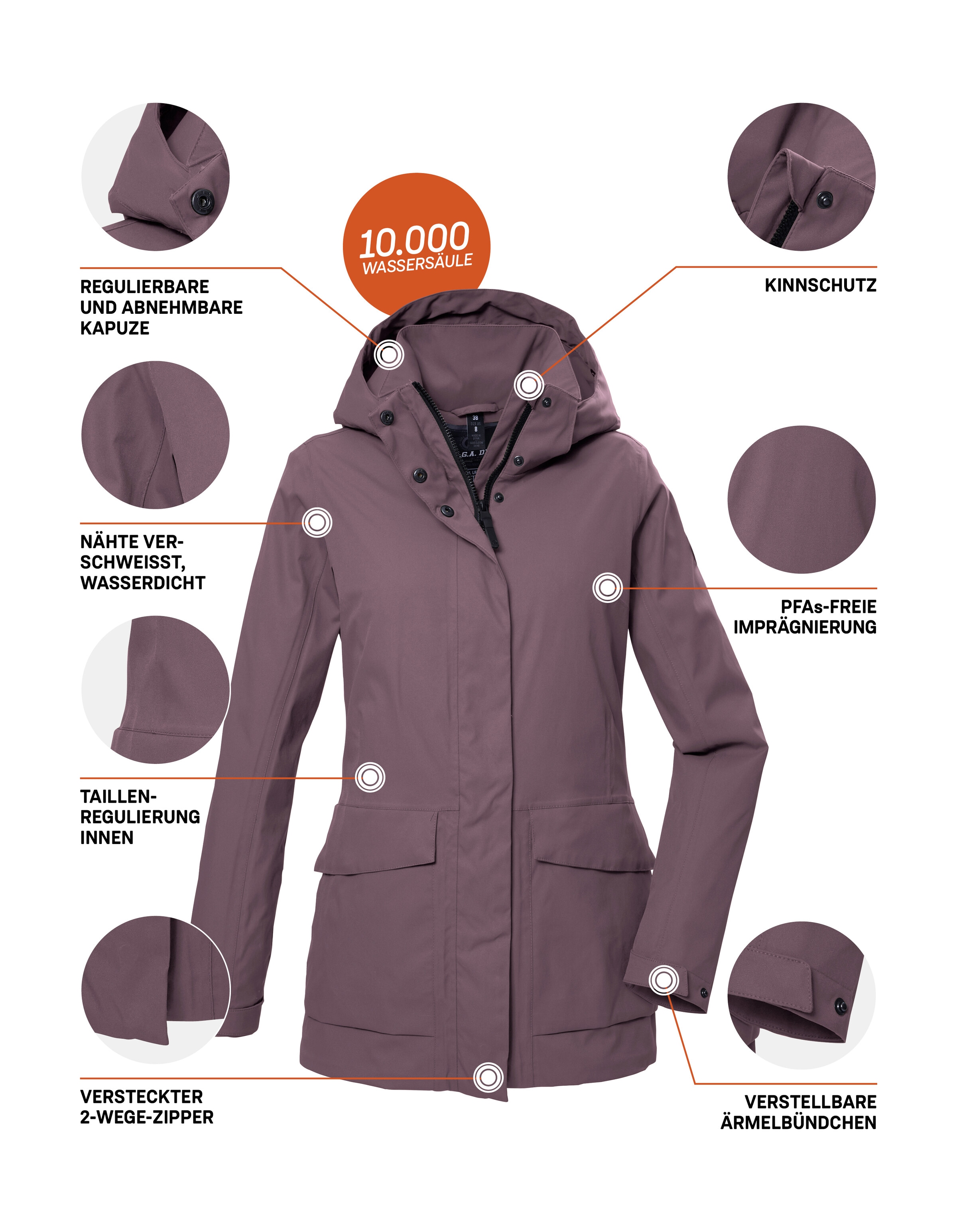 G.I.G.A. DX by killtec Funktionsjacke »GS 54 WMN JCKT«, Wasserdicht, atmungsaktiv, recycelte Materialien, abnehmbare Kapuze