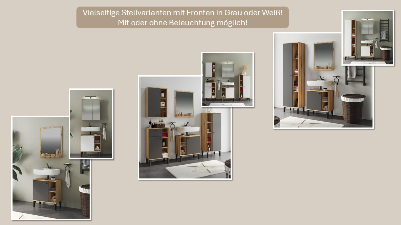 INOSIGN Badmöbel-Set »OSLO, Bad im skandinavischen Design, 5-teiliges Badezimmer« Set, 5 Stk. tlg.