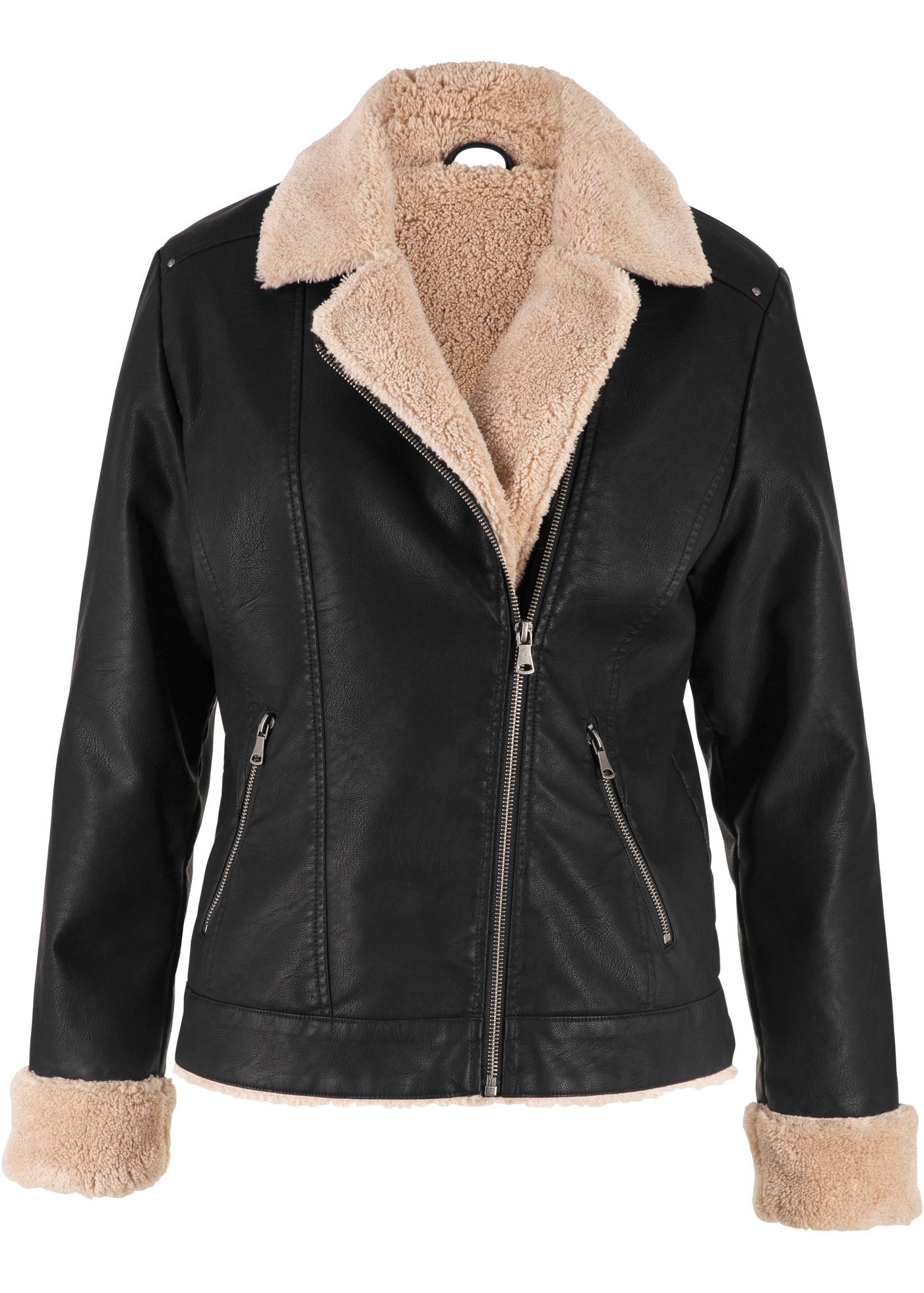 bonprix Lederimitatjacke »Lederimitat-Jacke, gefüttert« im modernen Bikerstil, mit Teddyfell, mit Reissverschluss