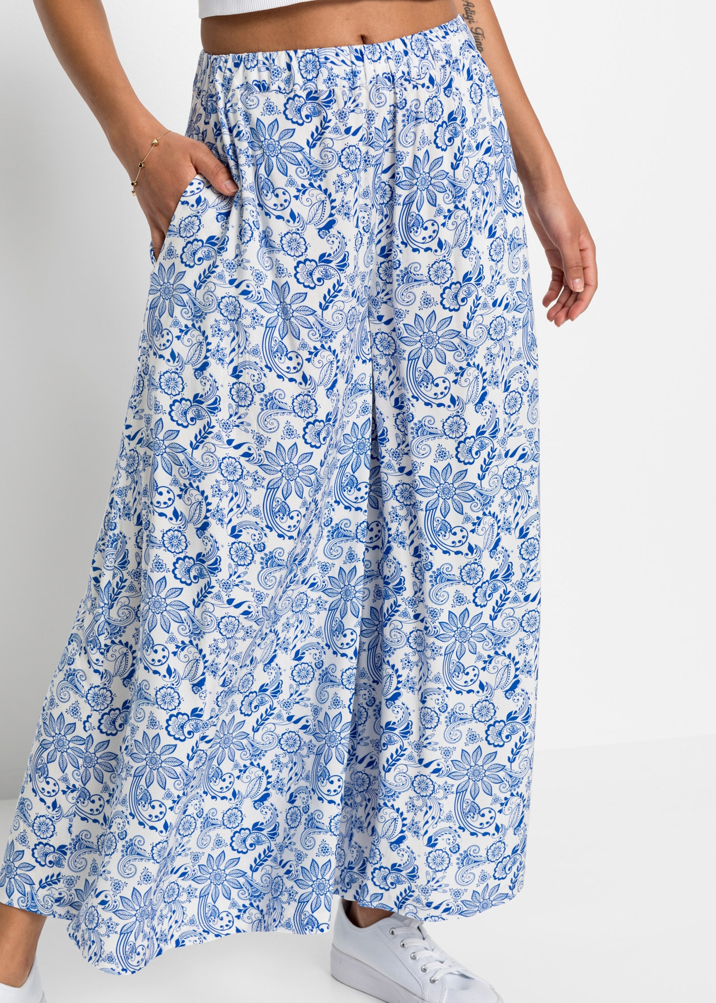 bonprix Pantalon palazzo  aus Viskose, mit elastischem Bund, Loose Fit, Casual Stil