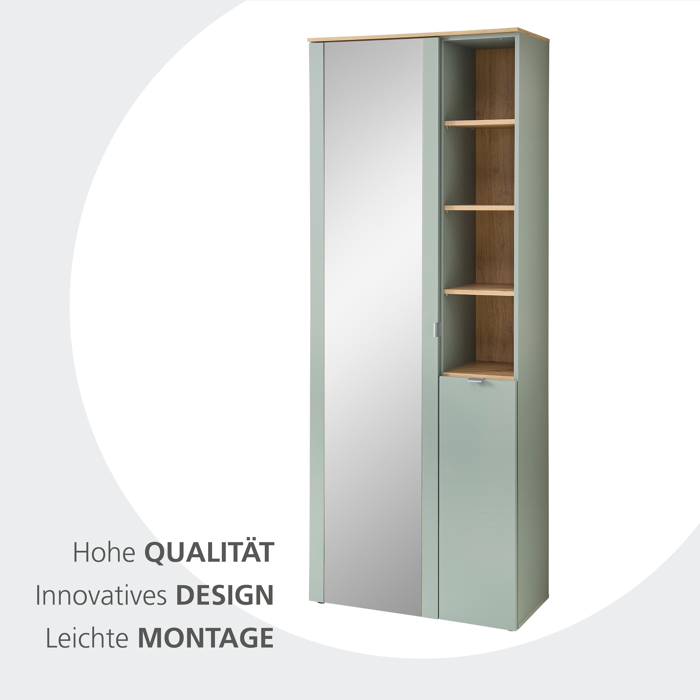 Innostyle Garderobenschrank »BARI Garderobenschrank mit Spiegel,  BxHxT 78x202x38 cm« 1 Stk. tlg. 2 türig, 10 Fächer, Softclose, ABS Kantenschutz, Kleiderstange