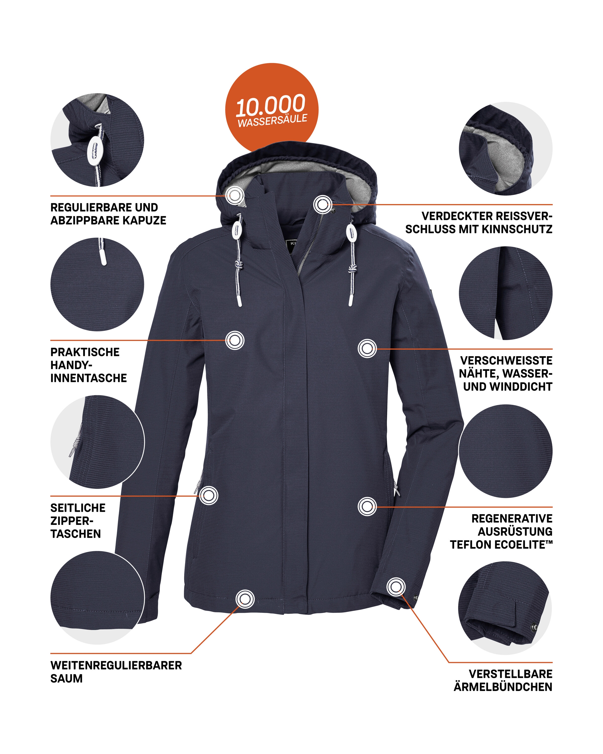 Killtec Veste d'extérieur »KOS 61 WMN JCKT« Funktionsjacke: wasser- und winddicht, atmungsaktiv, abnehmbare Kapuze