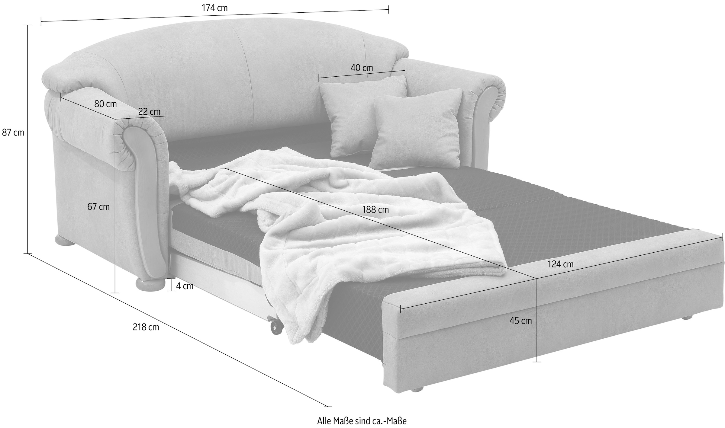 Home affaire Schlafsofa »Milano bequem, Federkern, Längsschläfer, Bettfunktion, Breite 174cm« Hoher Sitzkomfort mit Schlaffunktion und Bettkasten, incl. Zierkissen