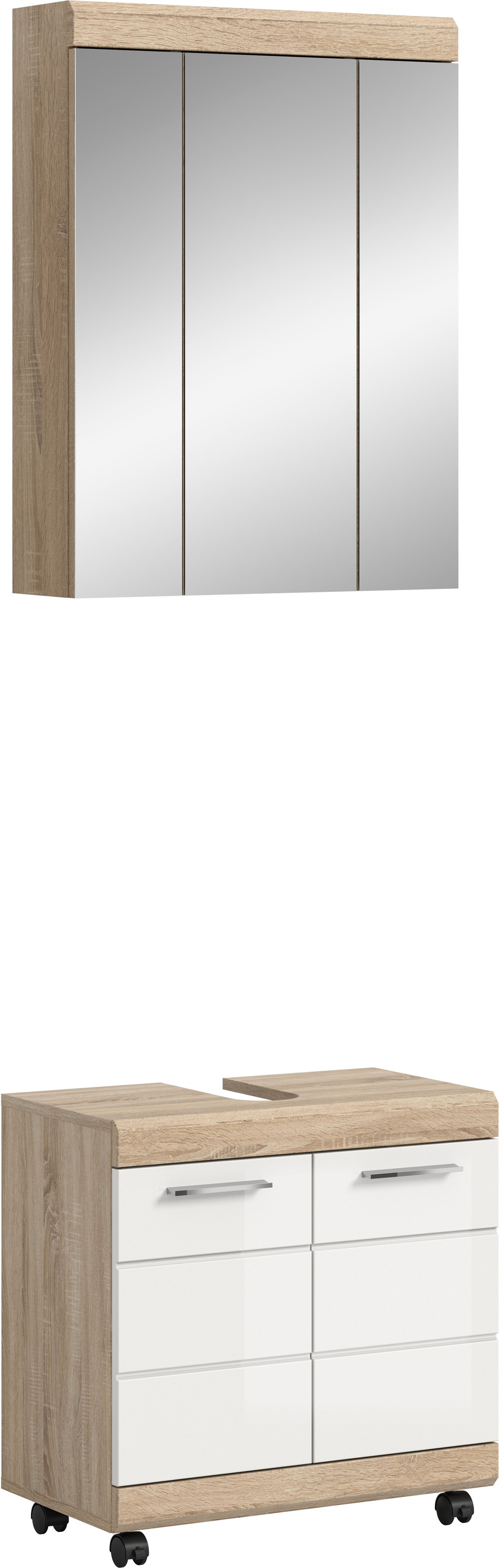 Image of welltime Badmöbel-Set "SIENA, 2 tlg., Waschbeckenunterschrank auf Rollen & Spiegelschrank" TOPSELLER, 2 Stk. tlg.