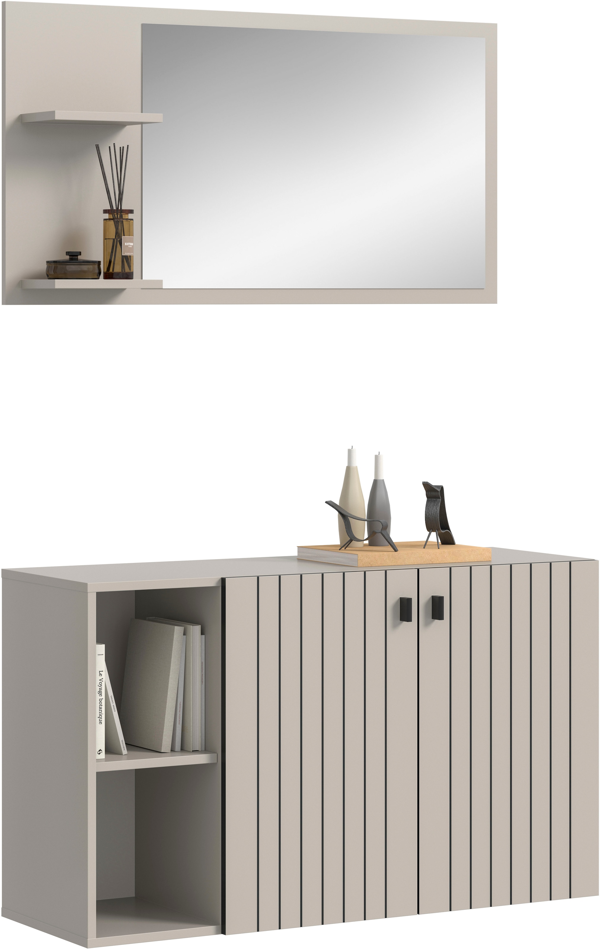 Home affaire Garderoben-Set »TATIO, 2-tlg. Garderobenkombination, Breite: 106 cm, Rillenfräsung« Set, Set, best. aus: 1 Spiegel, 1 Schuhkommode, 2 Stk. tlg.