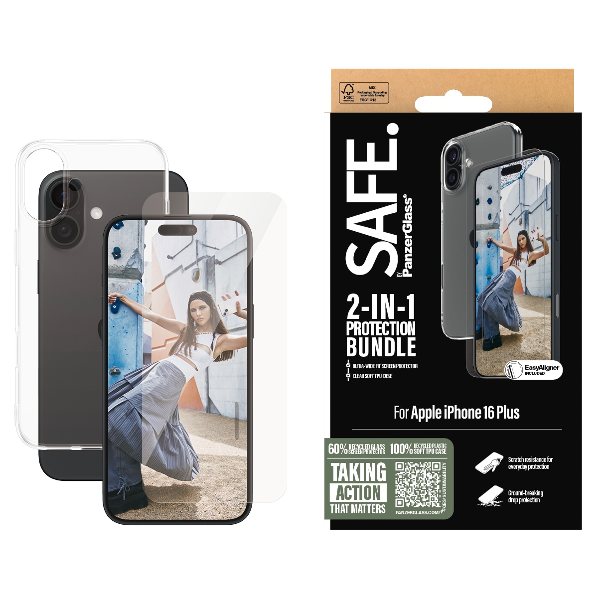 Image of SAFE by PanzerGlass Displayschutzglas "2-in-1 Protection Bundle, Glass, Soft TPU Case" für Apple iPhone 16 Plus Displayschutzfolie, Schutzfolie, Bildschirmschutz, kratz- & stossfest