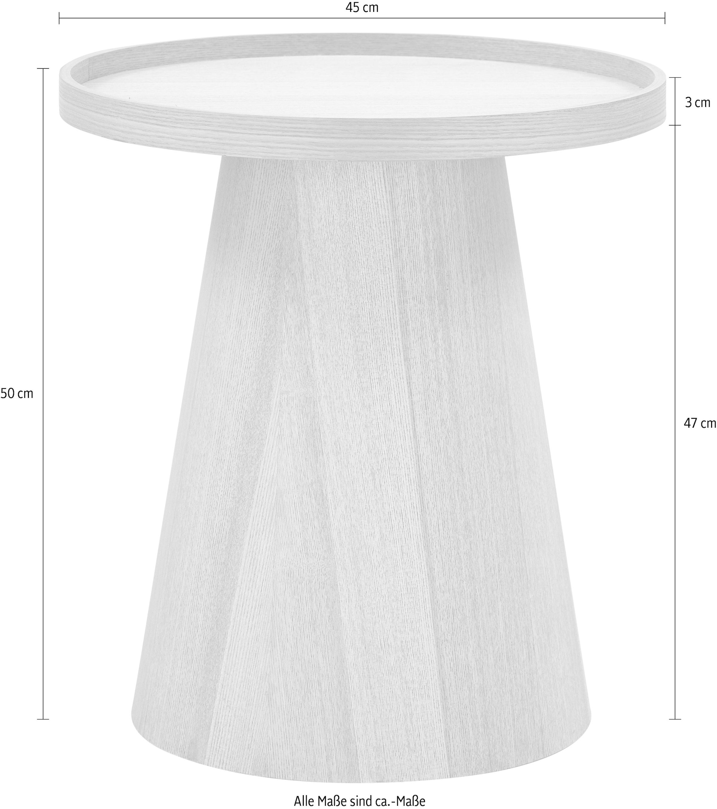 WOOOD Beistelltisch »Maud aus lackiertem MDF mit konischem Standfuss Ø45x50 cm« Tragkraft 15 kg, glatte Oberfläche durch Pressholzfaserplatte