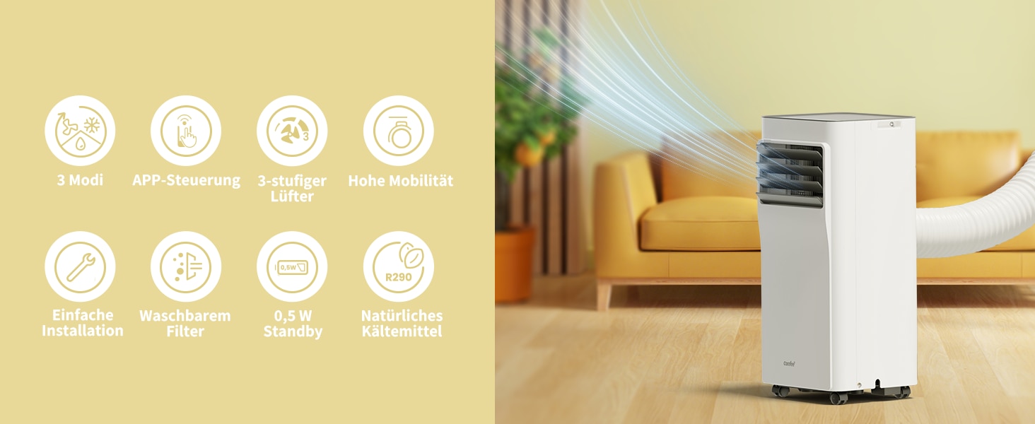 comfee Climatiseur 3 en 1 »»Easy Cool 7000« starker Luftstrom, App und Sprachsteuerung möglich« für Räume bis zu 25 m², mit Temperatursensor