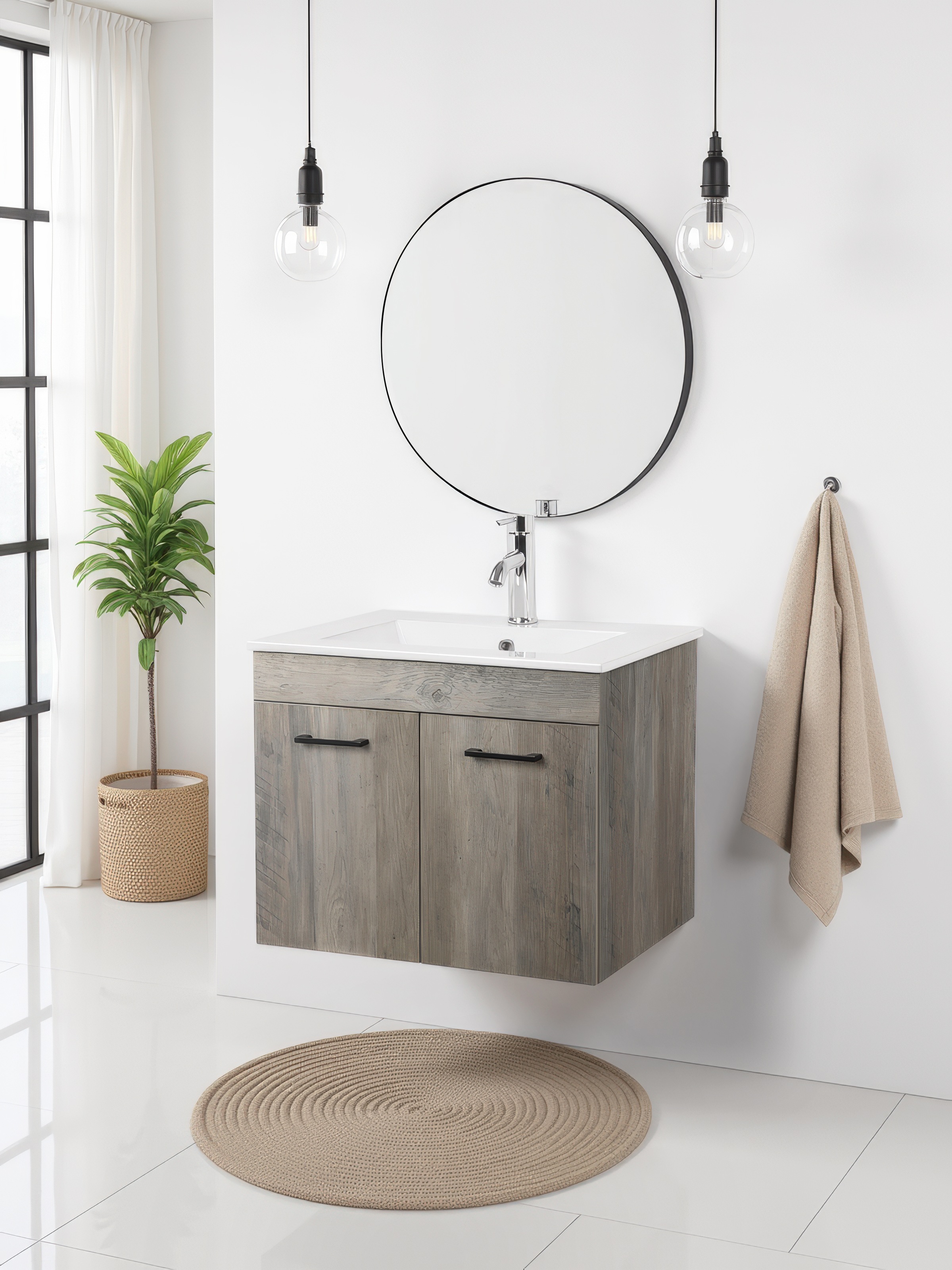 welltime Table de lavage »Florenz, Breite 60cm, 2 Tür, 2 Fächer, MDF-Front« Set, Waschtisch inklusive Waschbecken,  Waschplatz mit 2 Türen,in verschiedenen Farben erhältlich, Badmöbel