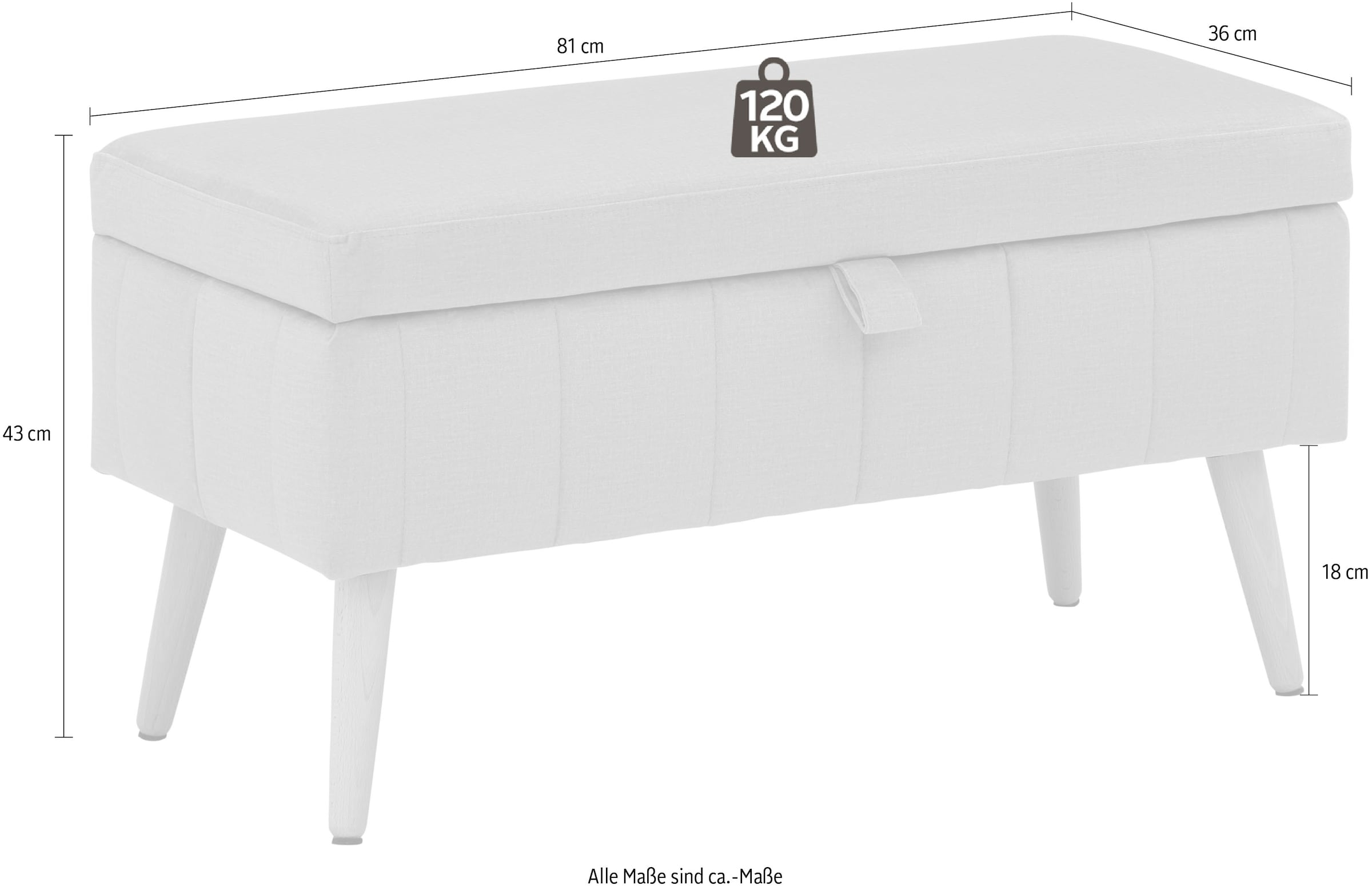 GOODproduct Truhenbank »AMIRA Sitzbank mit Stauraum, Masse B/T/H: 81/36/43 cm« mit Staufach, in 3 Bezugsqualitäten mit feiner Steppung