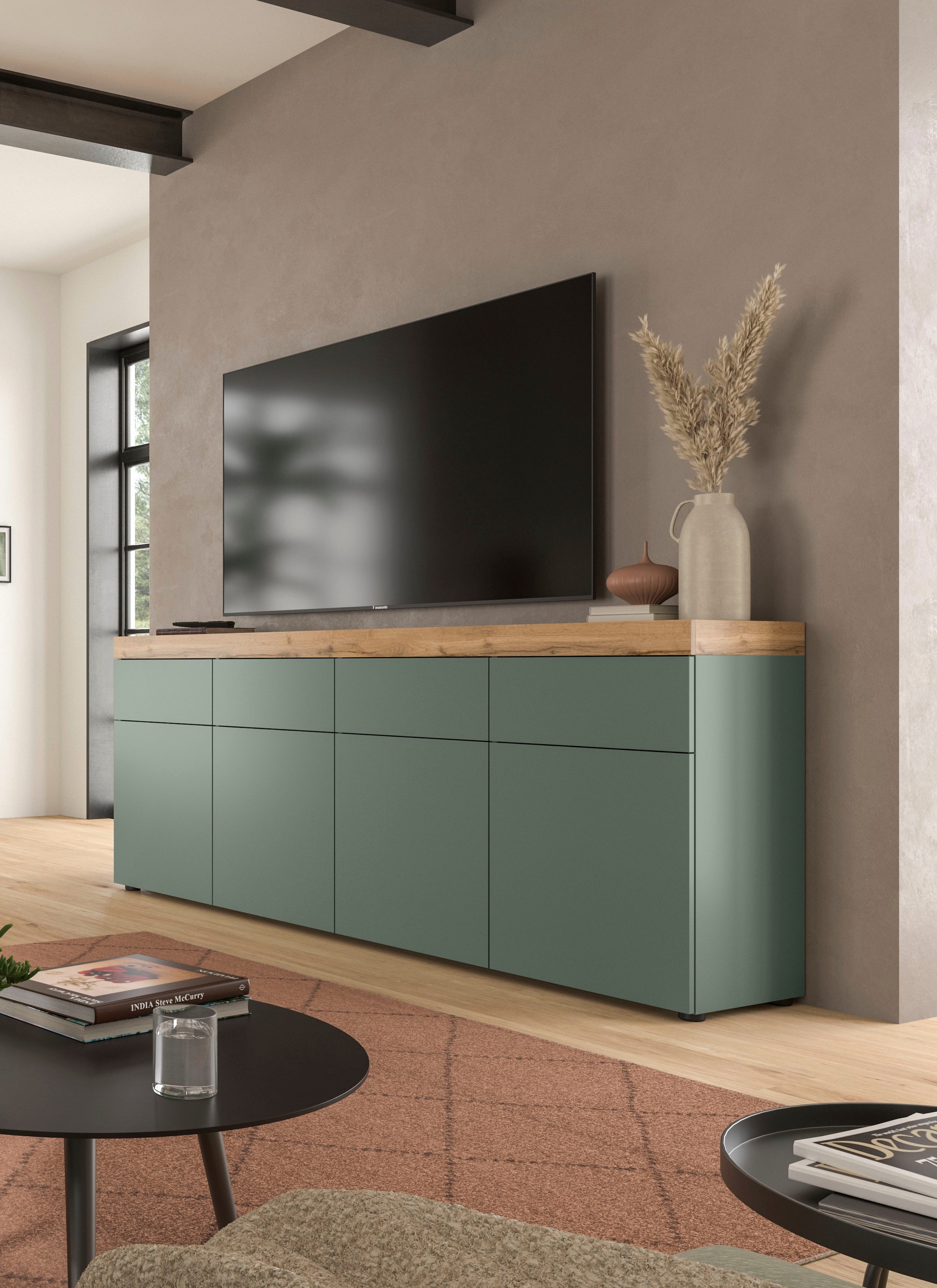 GOODproduct Sideboard »MAMBO, TOPSELLER!, Breite 200cm, 4 Türen, 4 Schubkästen, push-2-open« 2 farbige Ausführung, in verschiedenen Farben erhältlich, 1 cuis tlg. Kommode, Anrichte, Wohnzimmer, Schlafzimmer