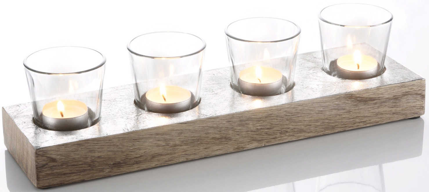 Image of Creativ deco Teelichthalter, aus massivem Holz, weiss gewischt bei Ackermann Versand Schweiz
