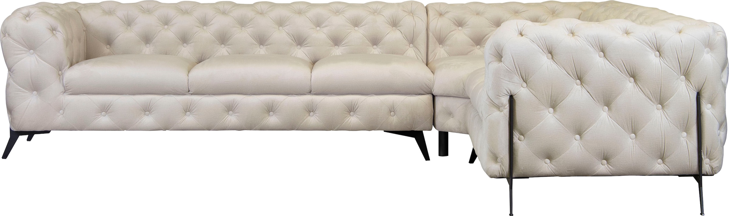 Leonique Chesterfield-Sofa »Amaury L-Form« grosses Ecksofa, Chesterfield-Optik, Breite 323 cm, Fussfarbe wählbar