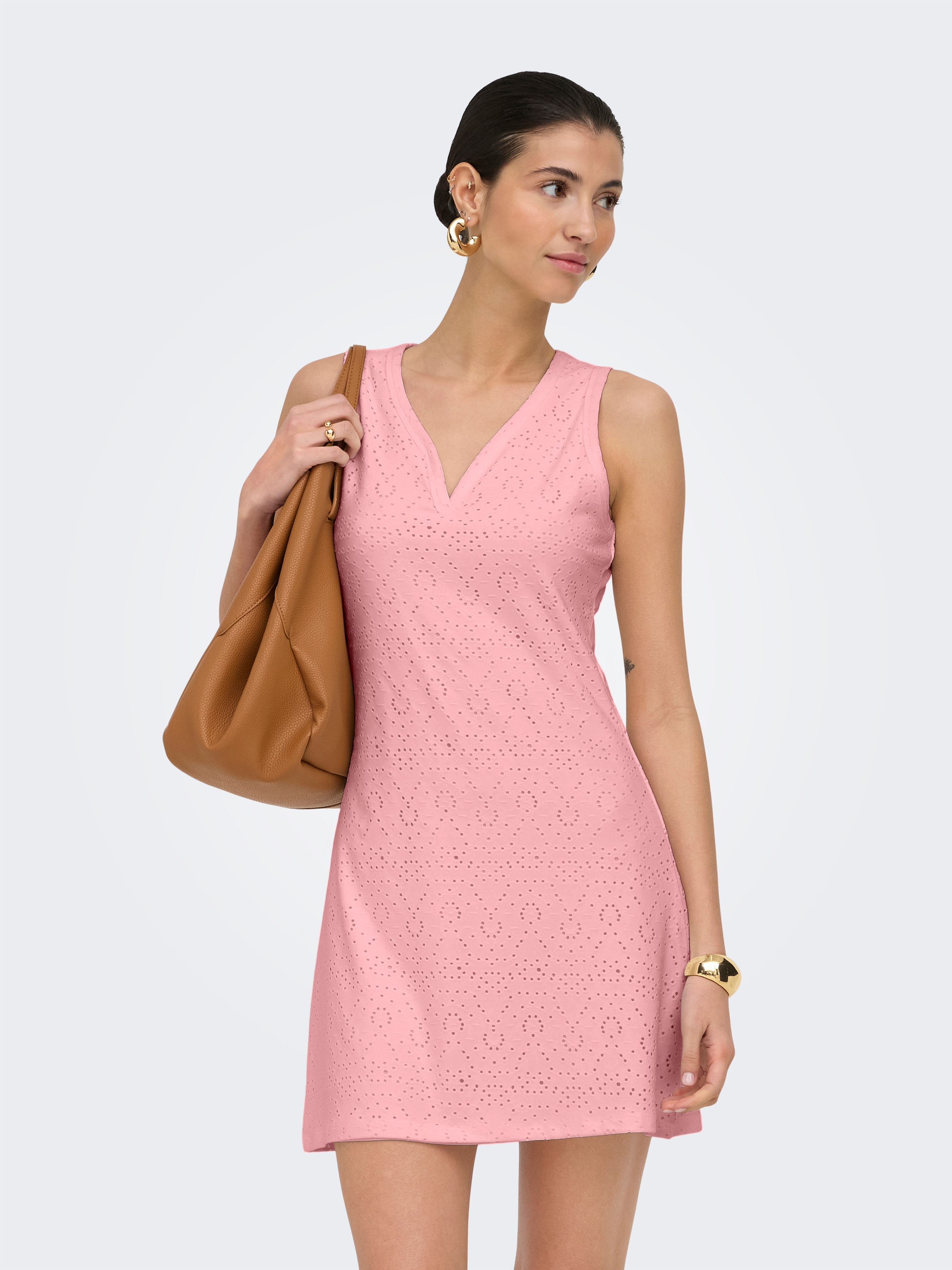 Image of ONLY Spitzenkleid "ONLSMILLA S/L V-NECK DRESS JRS" Materialmix, regular fit, V-Ausschnitt