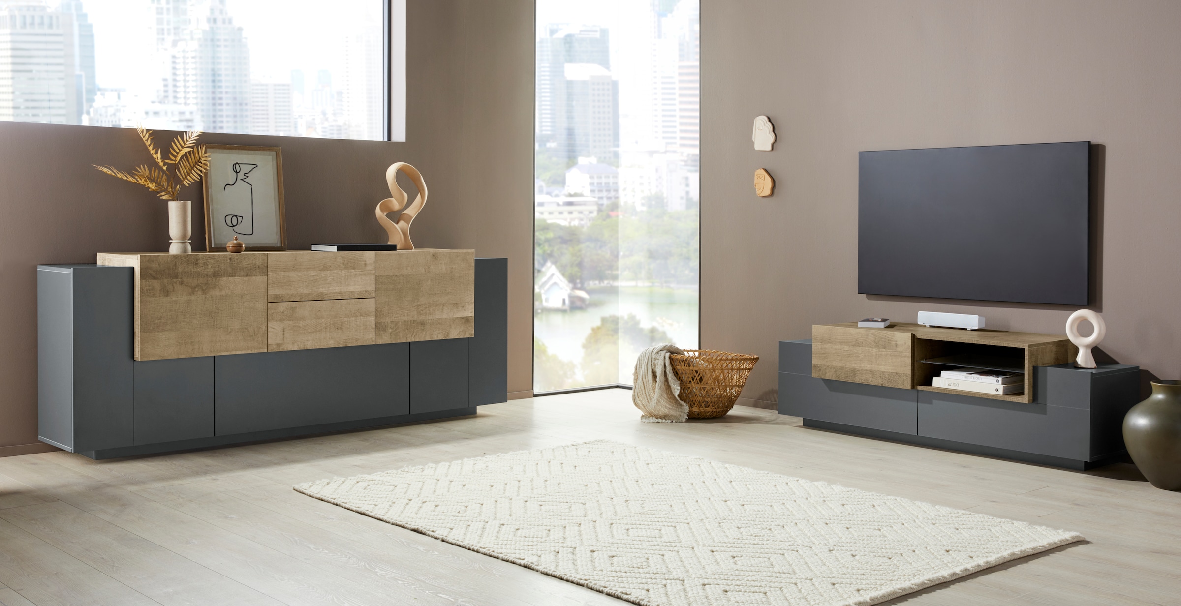 INOSIGN Lowboard »Coro,Lowboard,TV-Kommode,TV-Möbel,TV-Bank«, mit 2 Klappen, 1 Tür, 1 Glasboden, Breite 160