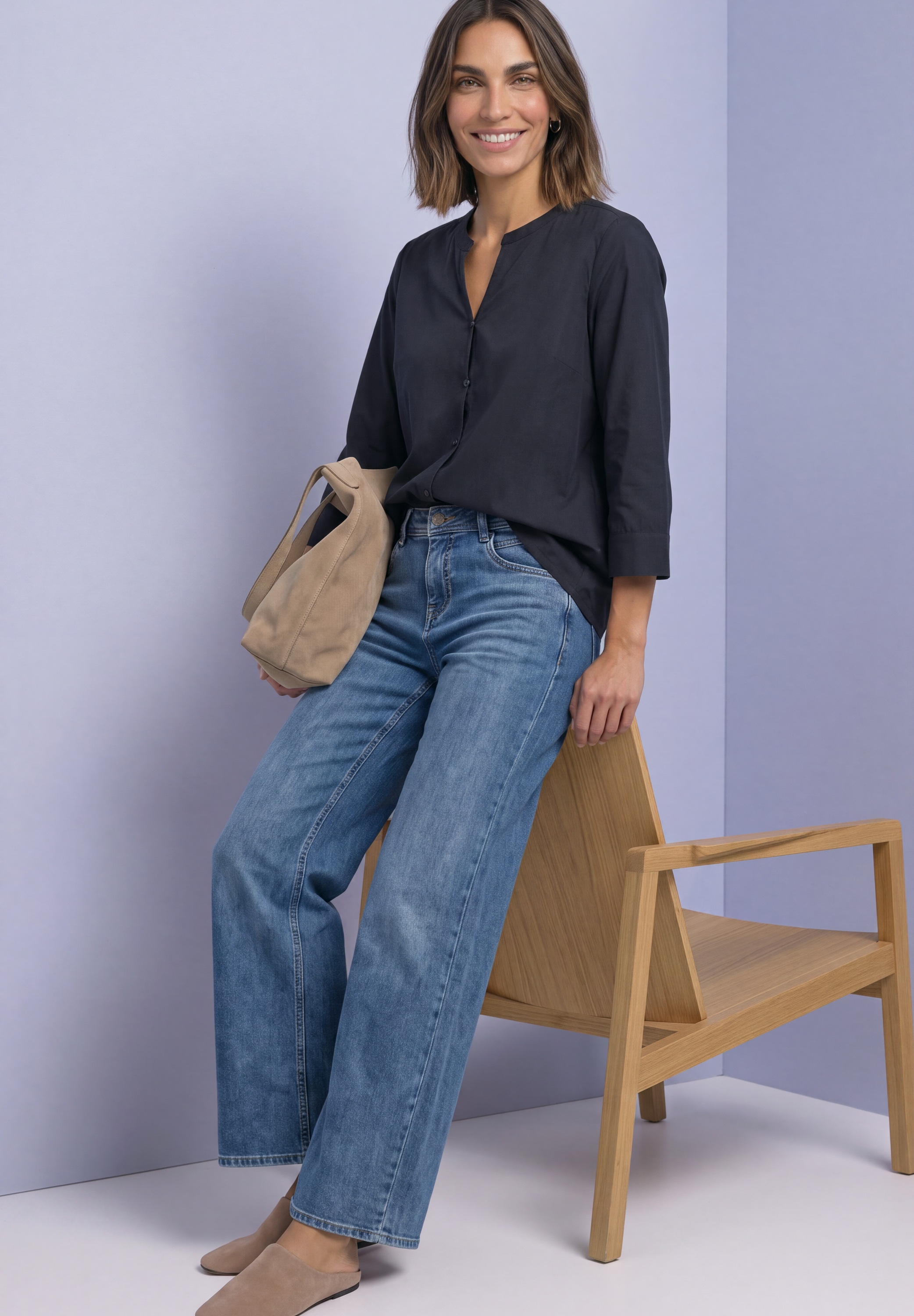 STREET ONE Schlupfbluse 3/4-Arm Sommerbluse mit Split Neck