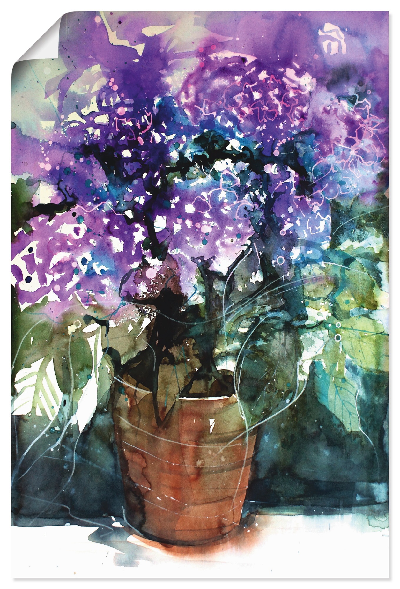 Image of Artland Wandbild »Hortensien in brauner Vase«, Arrangements, (1 St.), in vielen Grössen & Produktarten - Alubild / Outdoorbild für den Aussenbereich, Leinwandbild, Poster, Wandaufkleber / Wandtattoo auch für Badezimmer geeignet bei Ackermann Versand Schwe