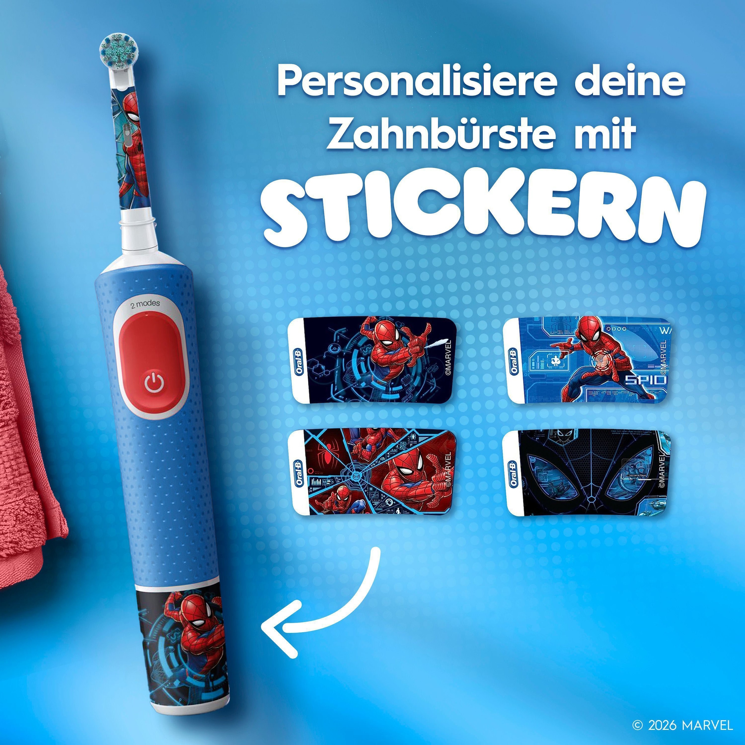Oral-B Brosse à dents électrique »Pro Kids Spiderman« 1 cuis Aufsteckbürsten für Kinder ab 3 Jahren