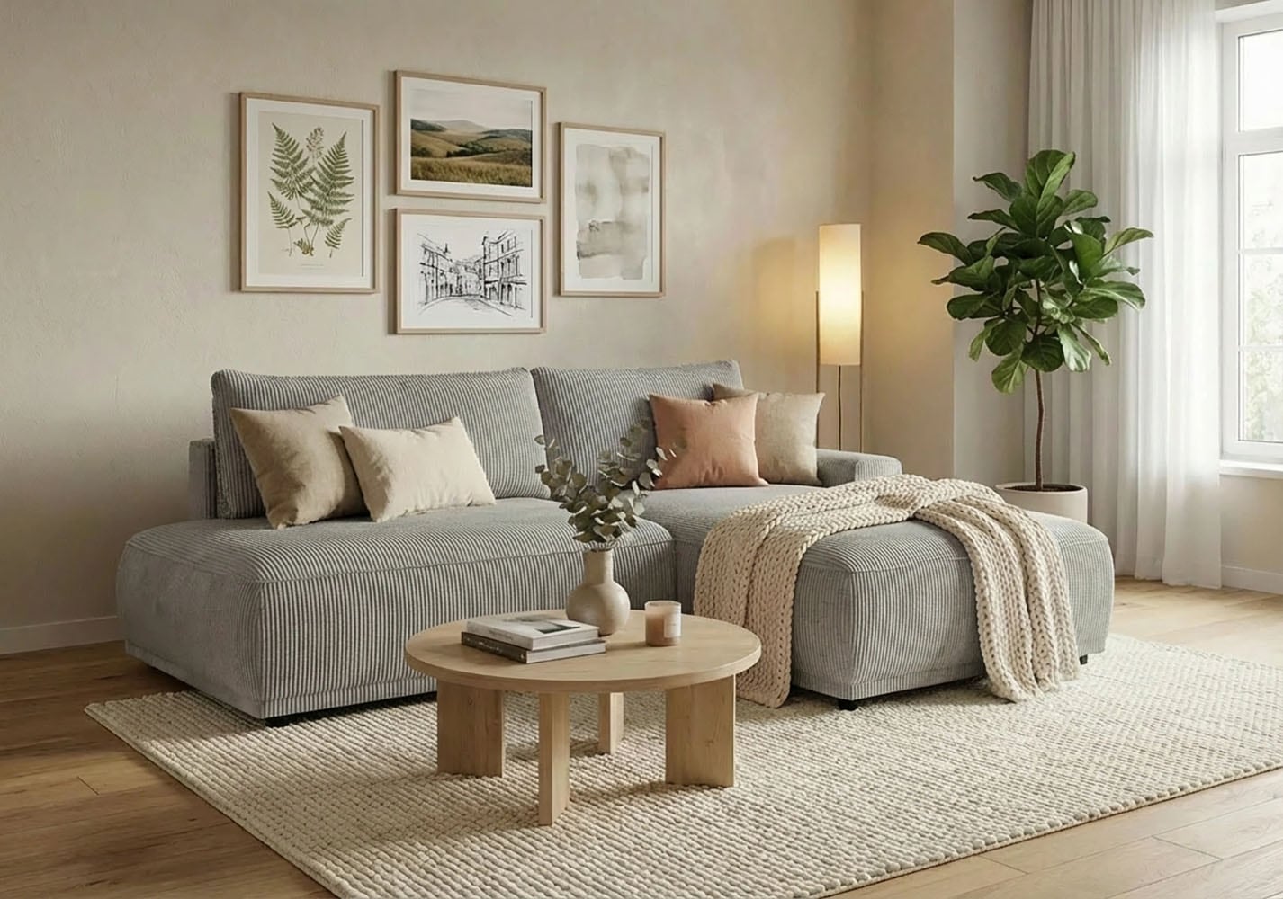 Image of TRENDMANUFAKTUR Ecksofa "Fordon II, Schlafsofa mit Bettkasten, Couch in L-Form, Breite 250 cm" in Cordstoff HYPER, betongrau, Armlehne rechts