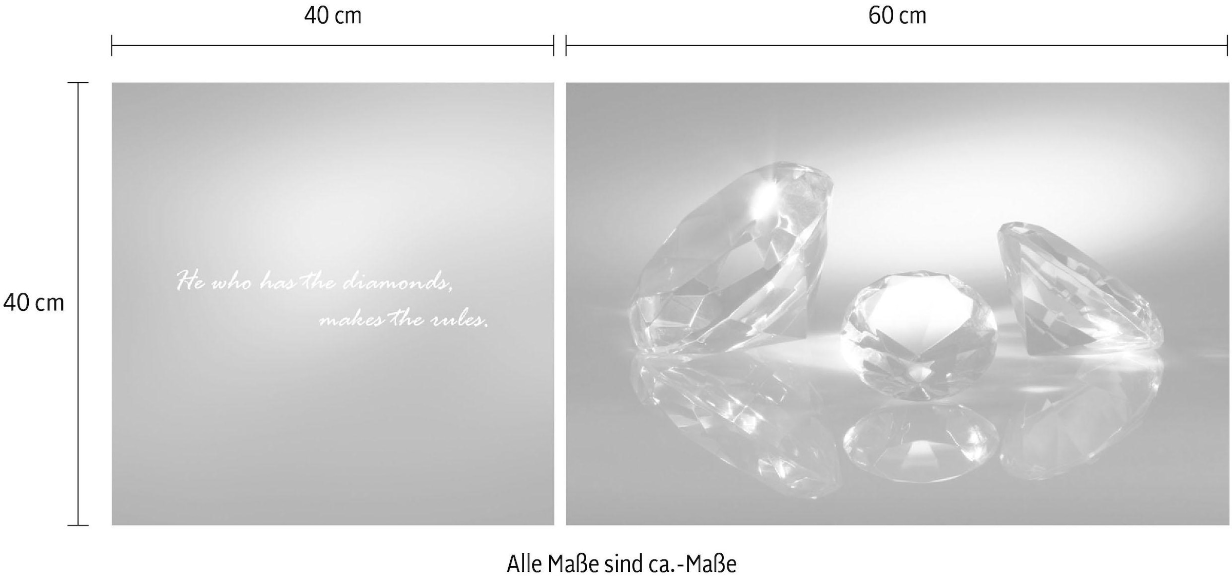 queence Tableau sur toile »Diamonds« Set,  Premium-Leinwandstoff, Handarbeit aus Deutschland, Spruch, 2er Set