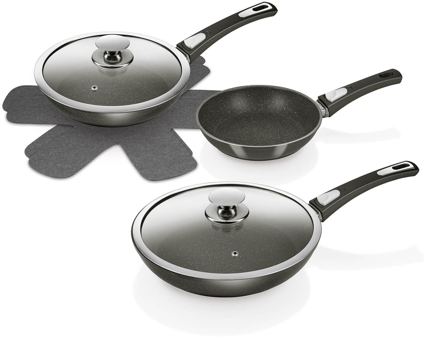 Genius Pfannen-Set »Bonafit Ø 20, 24, 28 cm, inkl. Rainbow Schwämme, Set 9-tlg.« Edelstahl 18/10 Set, Bonafit - Pfannen 20cm, 24cm, 28cm, 2x Deckel, 2x Einleger, 2x Schwamm, 9 Stk. tlg. abnehmbarer Griff, hitzebeständig, spülmaschinengeeignet