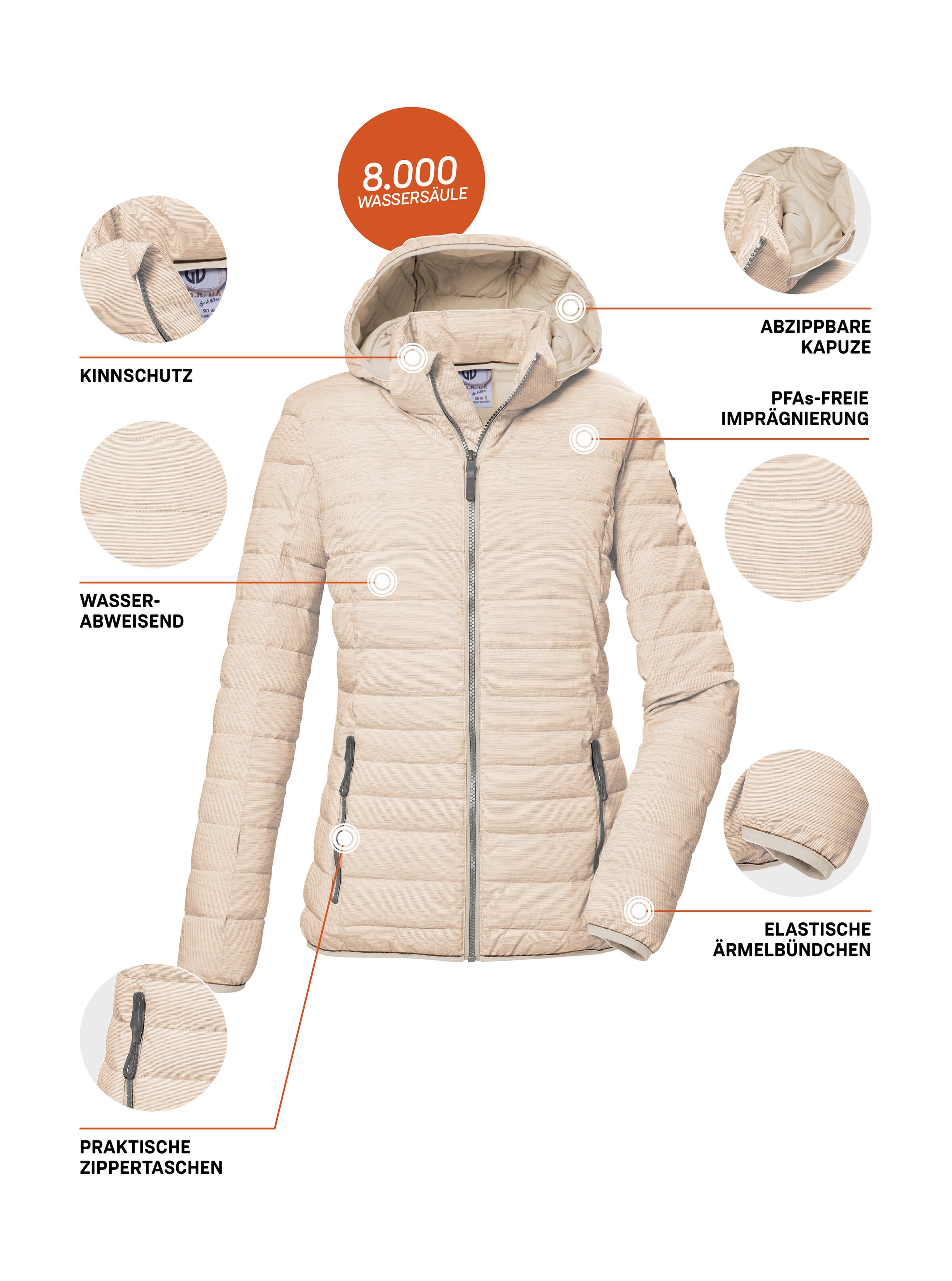 G.I.G.A. DX by killtec Steppjacke »GS 63 WMN QLTD JCKT_Uyaka«, Steppjacke: wasser- und windabweisend, atmungsaktiv, abzippbare Kapuze