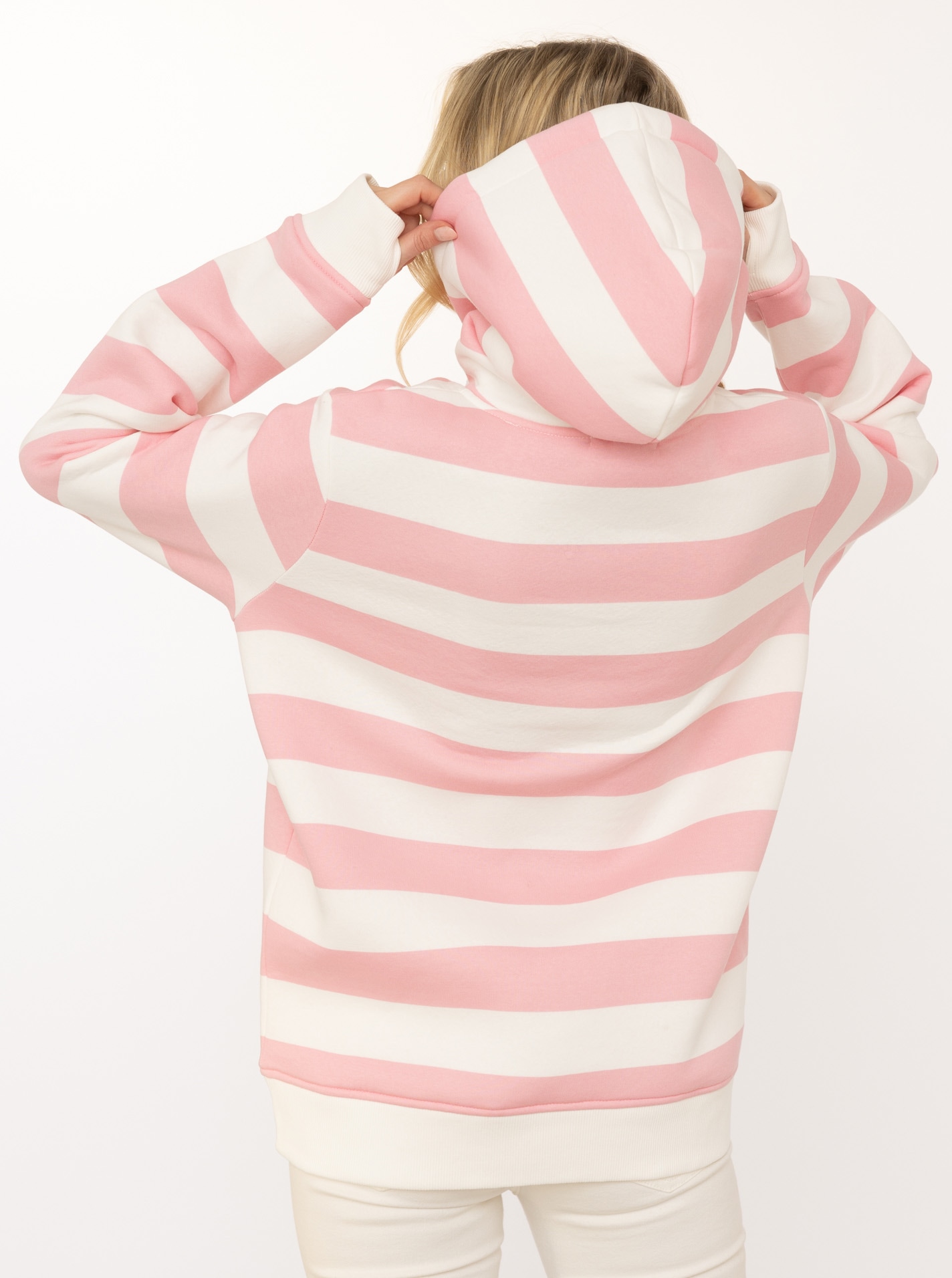 Zwillingsherz Hoodie »"Streifen Smile Everyday"«, Blockstreifen, pinke Stickerei, Kängurutasche, Kapuze
