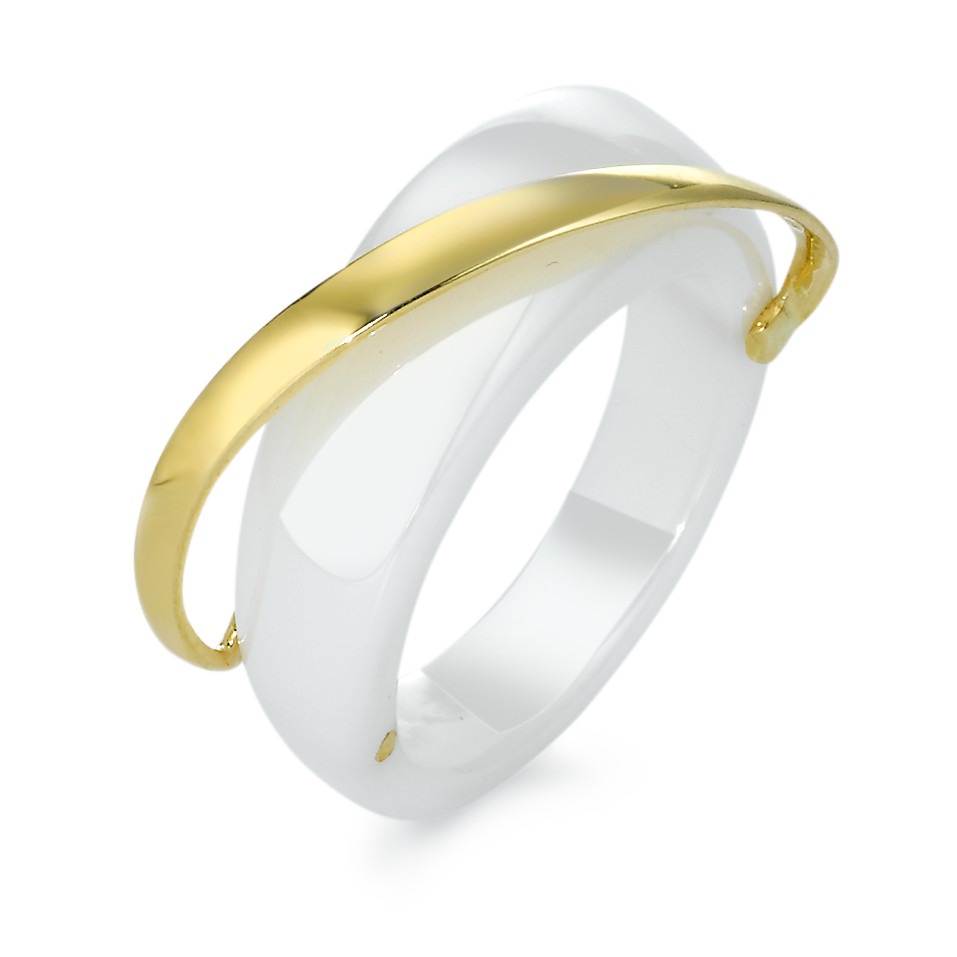 Ring Goldfarben 375 weisse Keramik