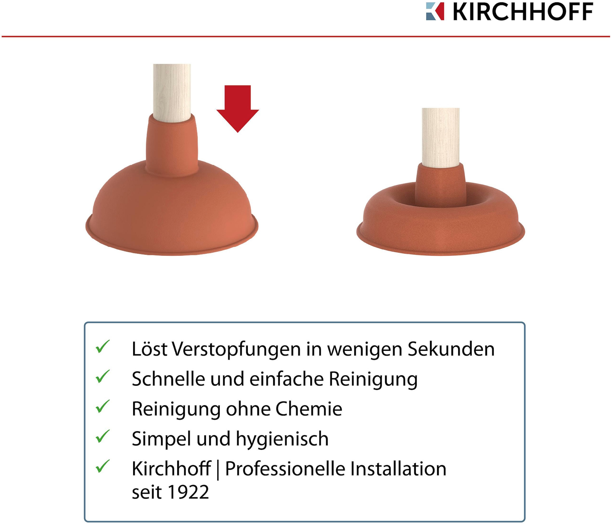 Kirchhoff Pümpel, Abflussreiniger mit Holzgriff, Ø 115 mm Saugglocke