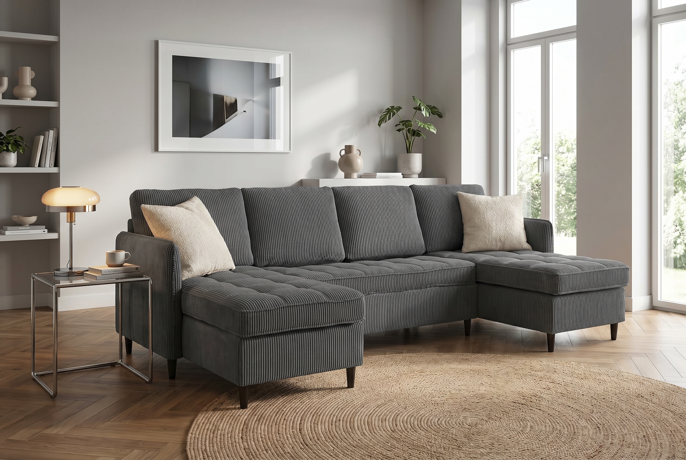 Image of Dorel Home Wohnlandschaft "LINDHUS, U-Form, Breite 254 cm, verschiedene Stellvarianten, Modulsofa" Recamiere, Stauraum, Cord und Chenille-Bezug