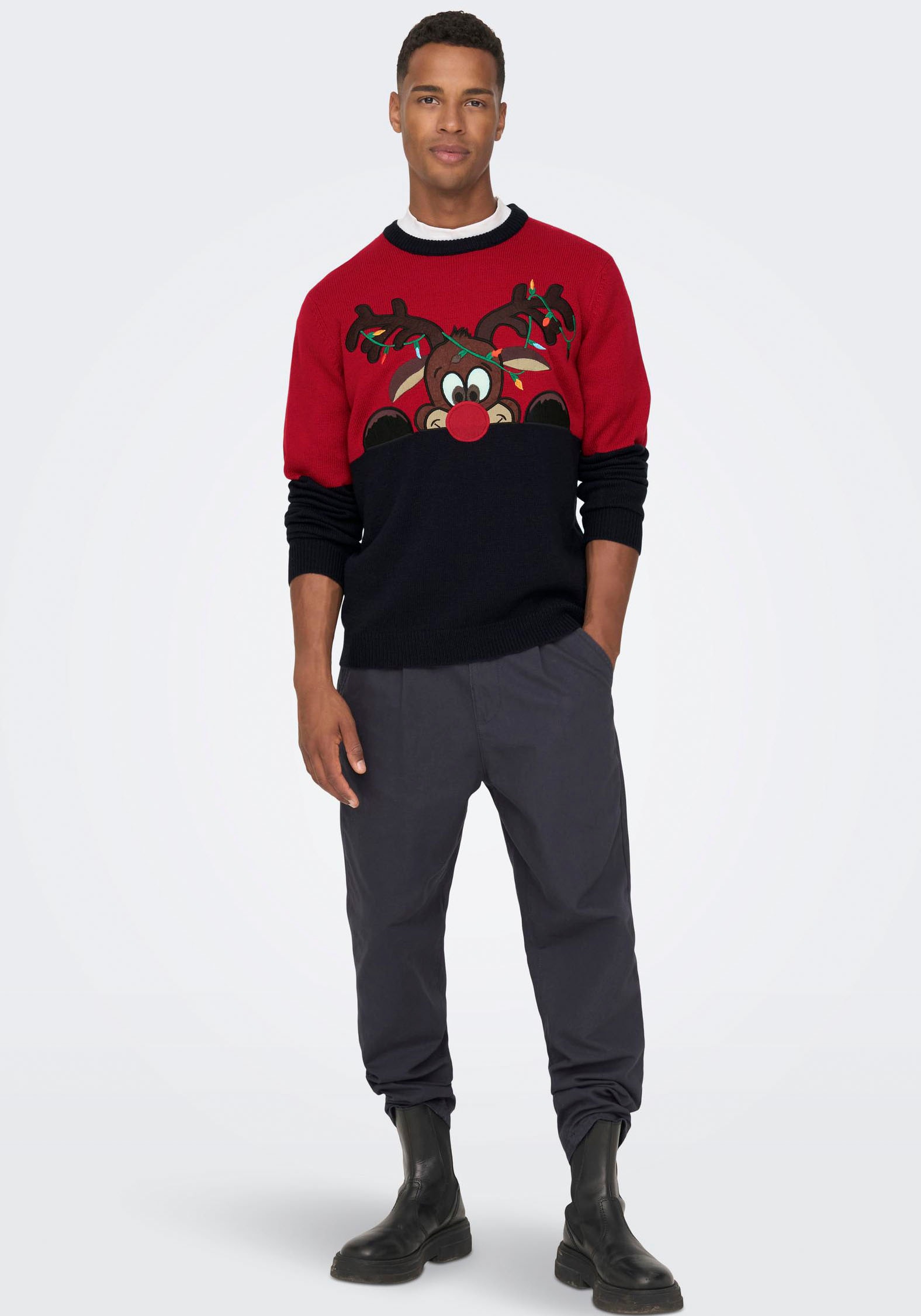 ONLY & SONS Weihnachtspullover , mit Bündchen an Ärmel und Saum
