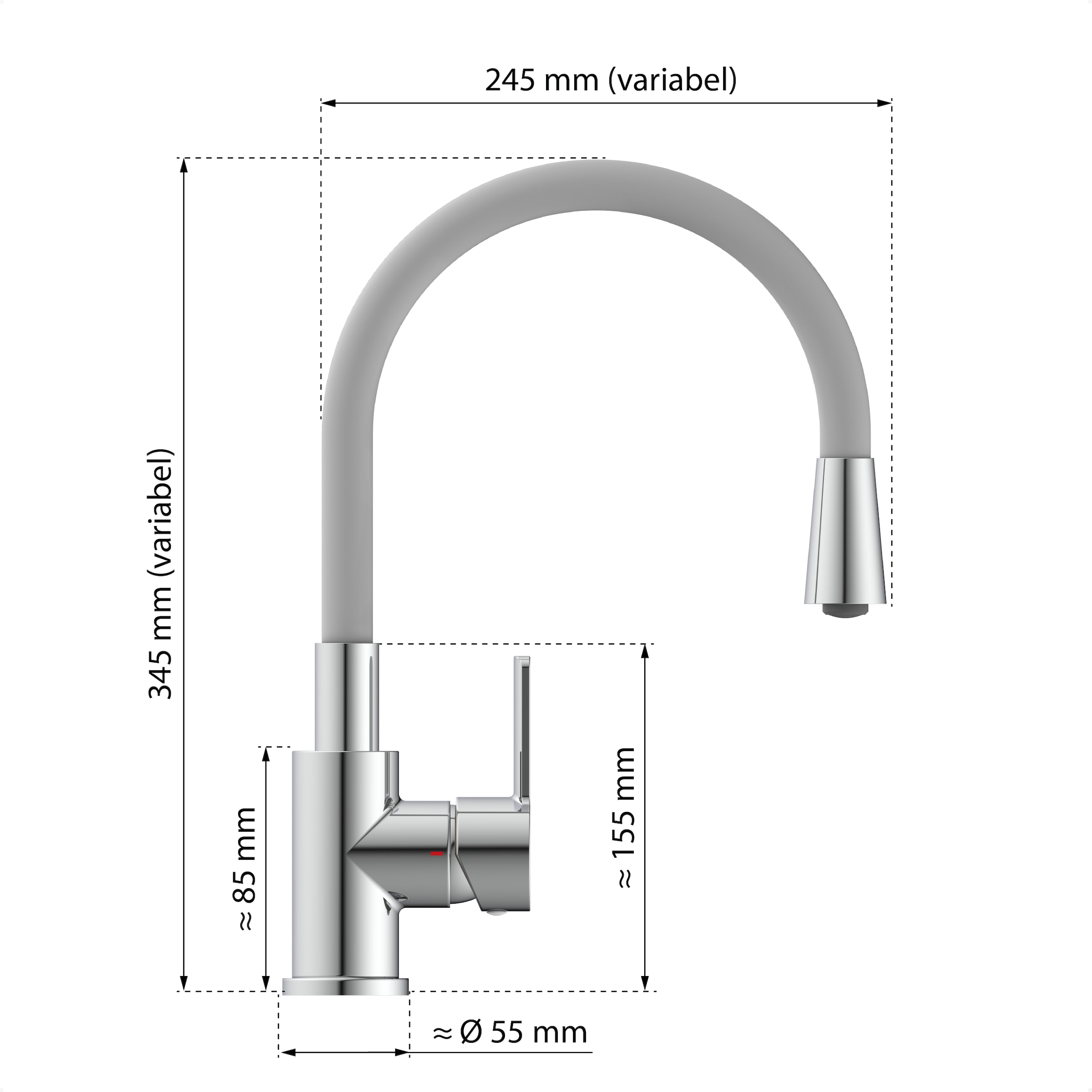 Eisl Robinet d'évier »Flexo« robinet de cuisine, flexible, toucher doux, Eco-Click, démarrage à froid, 360°
