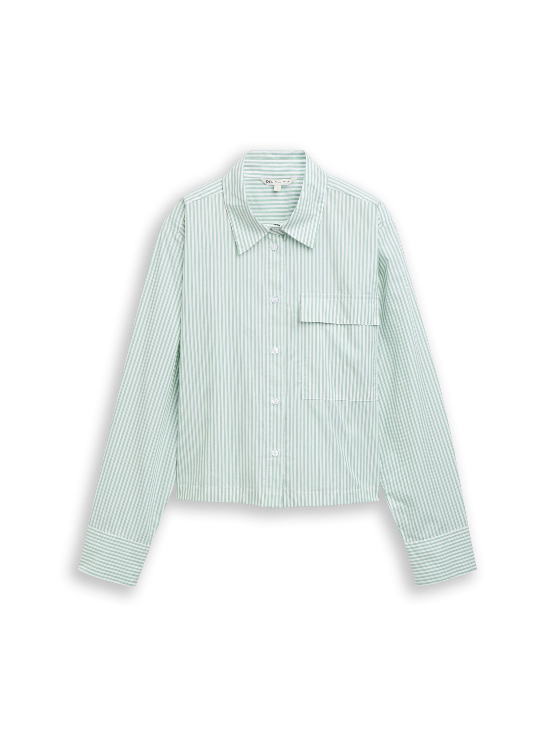 TOM TAILOR Denim Langarmbluse gestreift, kurze Form, mit Brusttasche