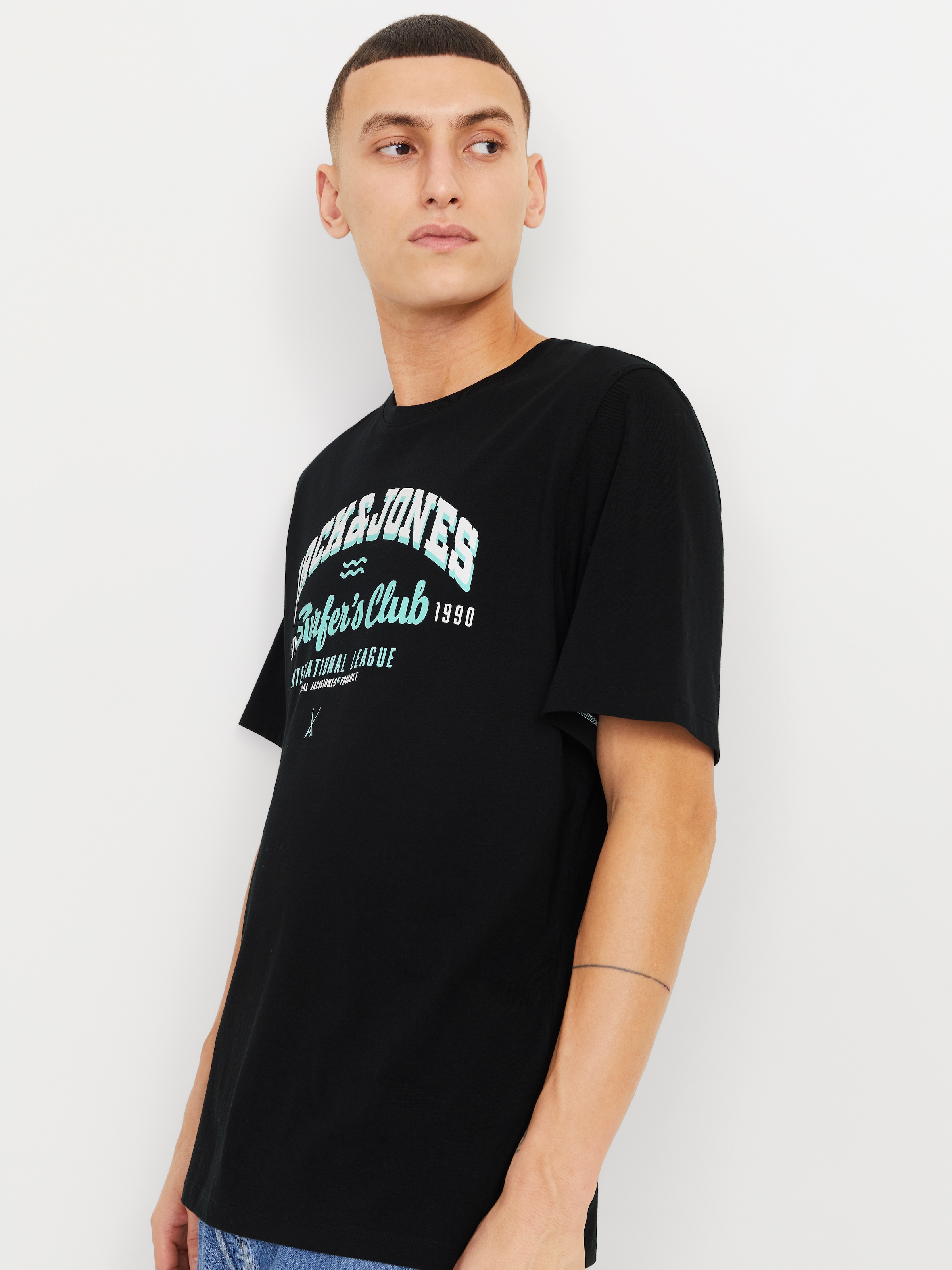 Jack & Jones Rundhalsshirt »JJELOGO TEE SS O-NECK 2 COL SS25 SN«, mit Logo Print