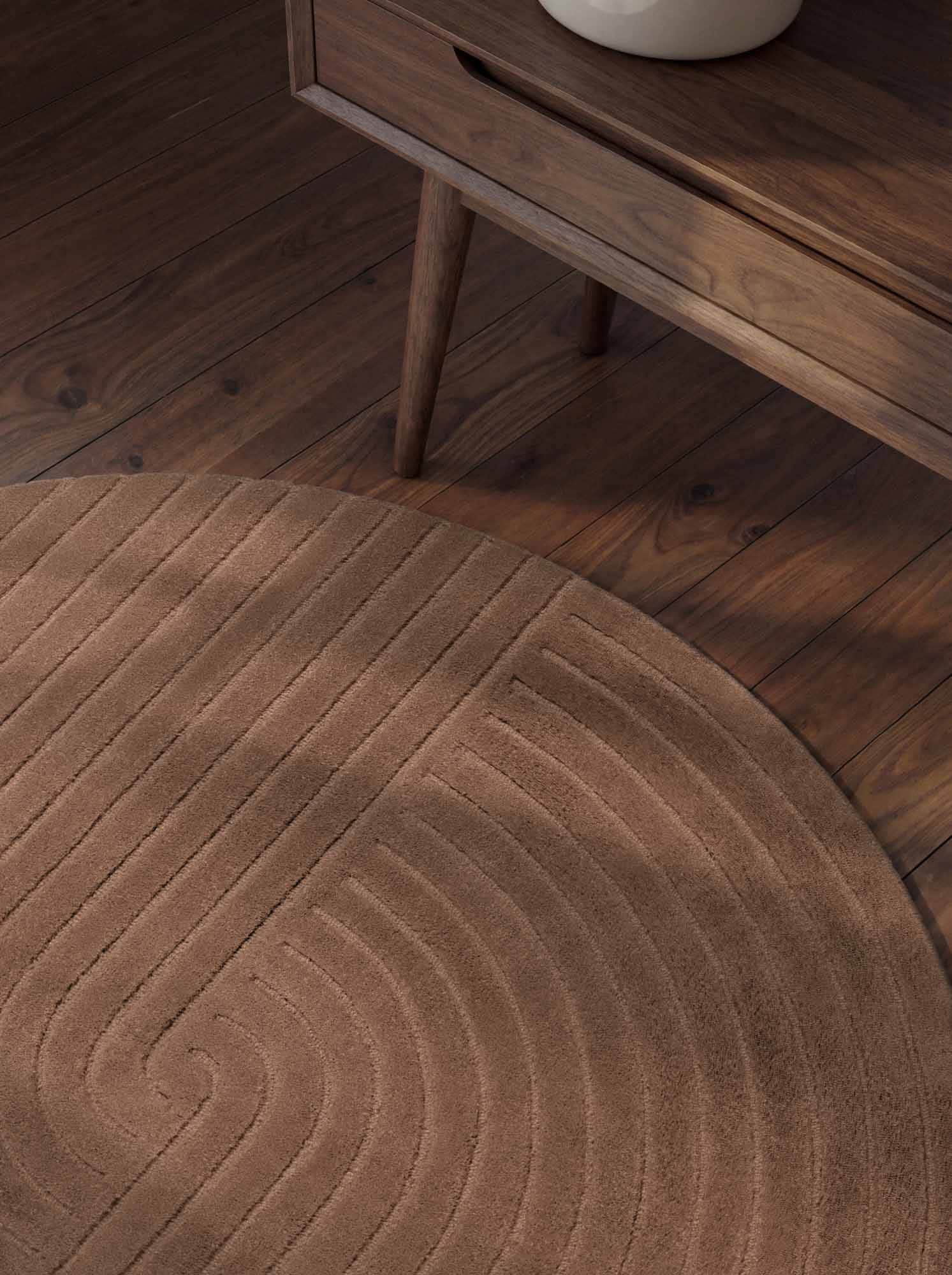 vikosa Tapis en laine »Arcura« Rond 15 mm Höhe Wolle Handgemacht, Hoch-Tief-Effekt, Geometrisches Linien Wellendesign