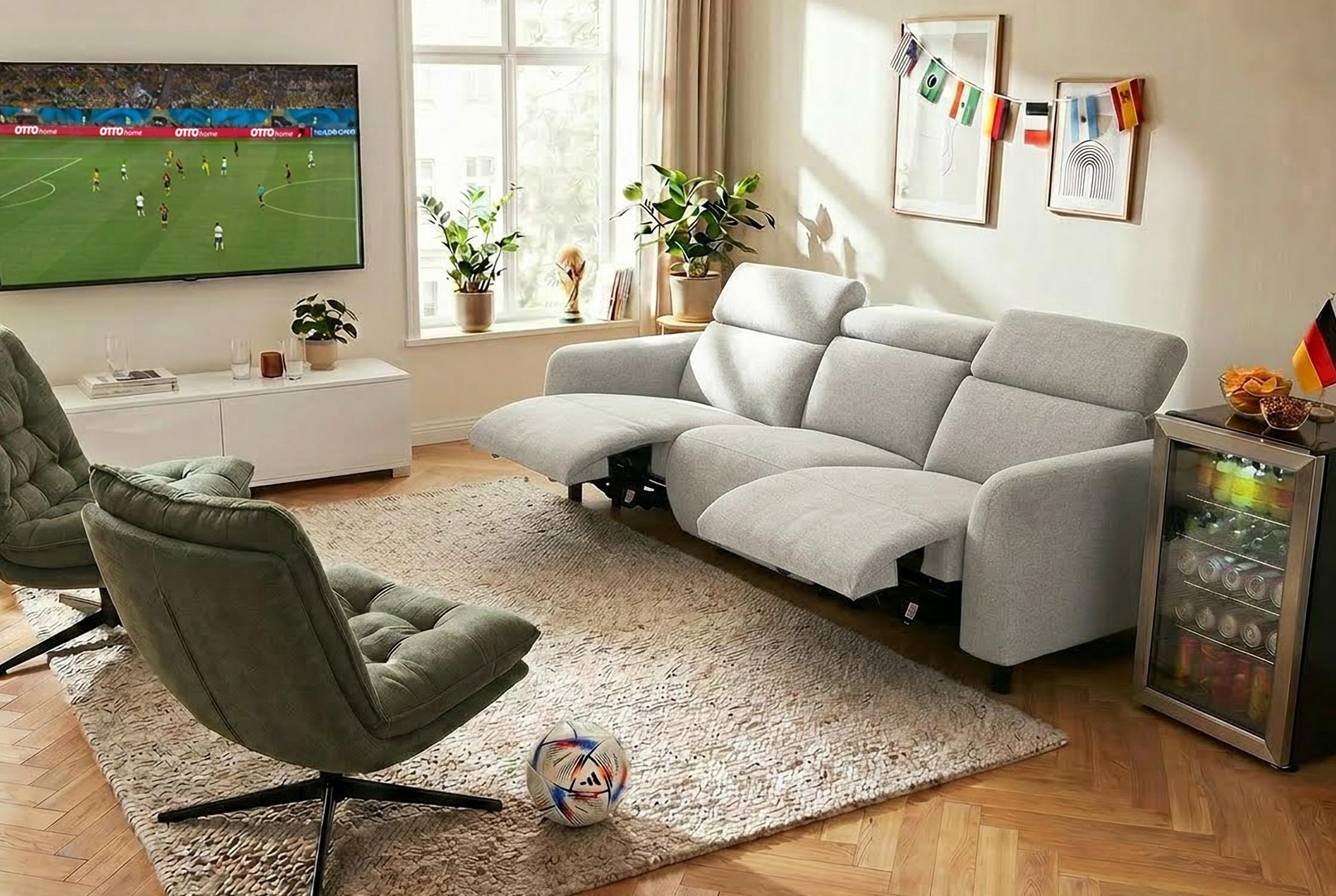GOODproduct 3-places »SKAANE Struktur-Sofa, 229 cm, manuelle-u. elektrische Relaxfunktion« Fonction relaxation sur 2 sièges, dossier réglable, rembourrage à ressorts