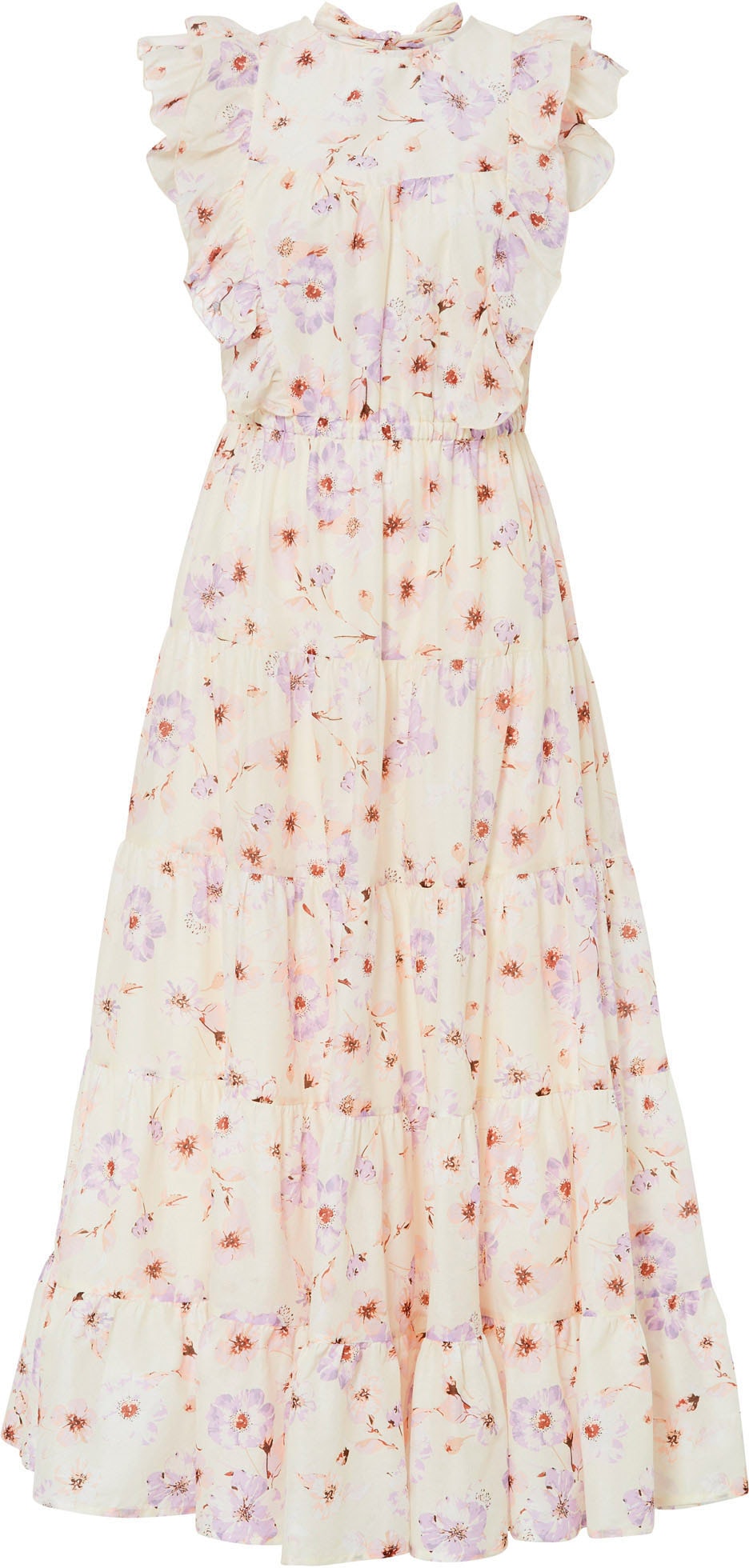 bonprix Maxi robe aus reiner Baumwolle, ausgestellte Passform, ärmellos, mit Volants