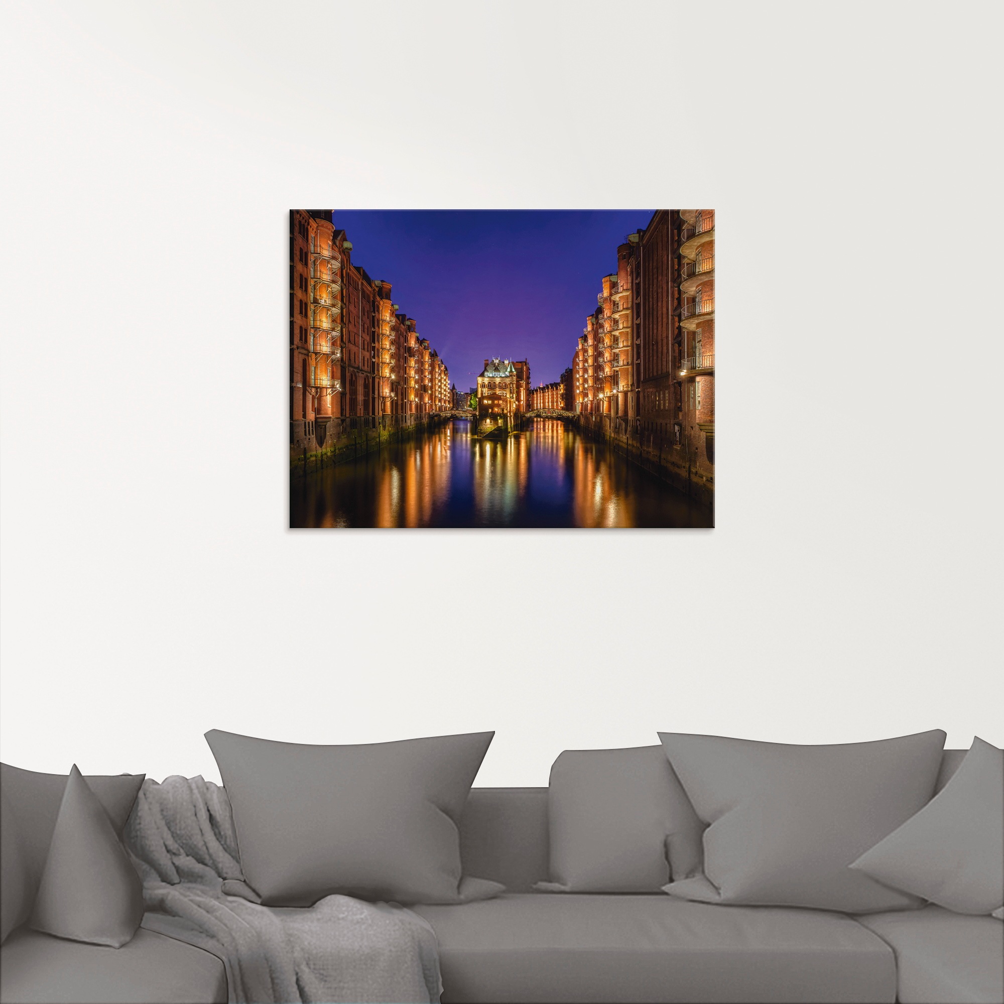 Artland Glasbild »Hamburg Speicherstadt bei Nacht«, Gebäude, (1 St.), in verschiedenen Grössen