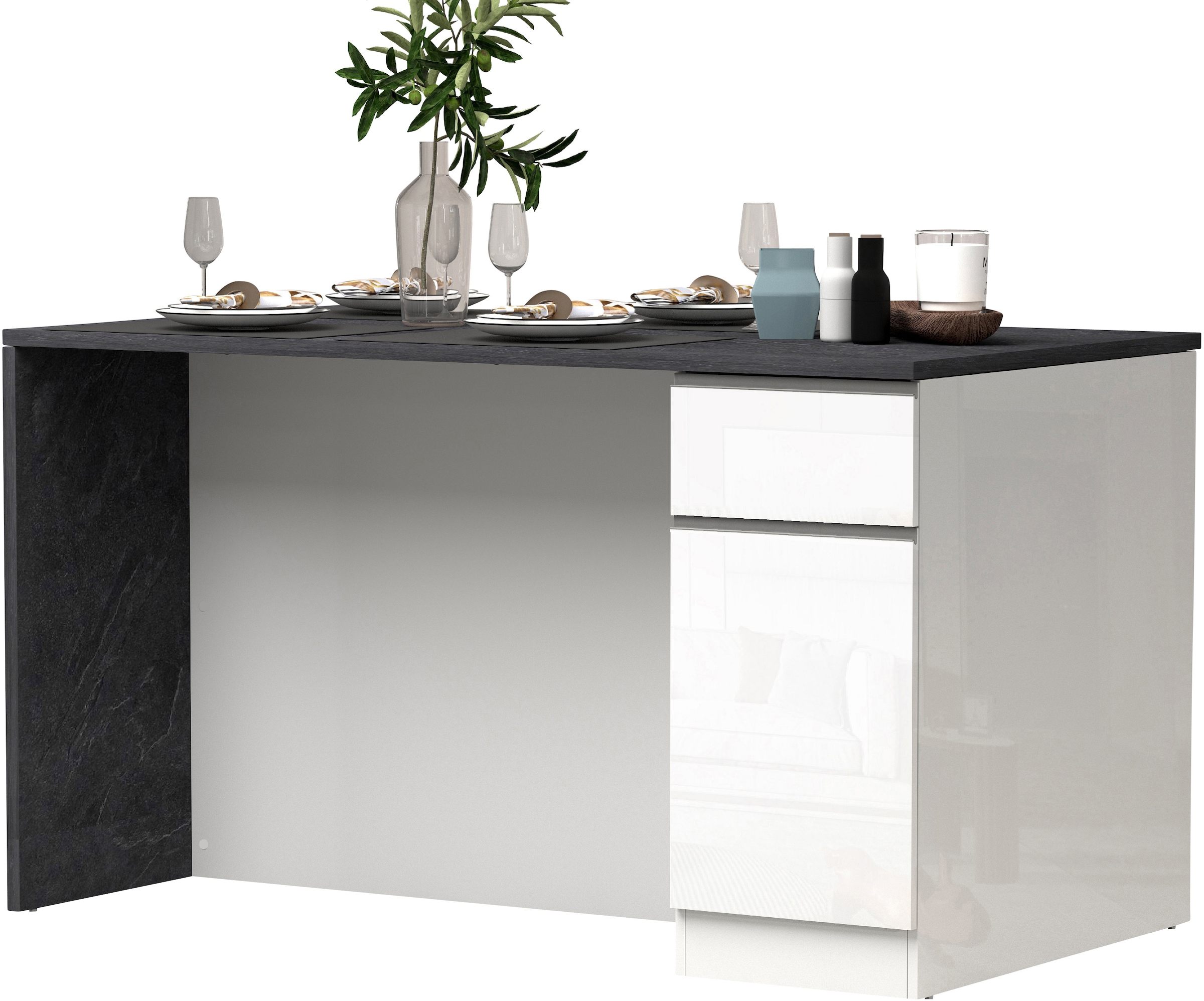 KOCHSTATION Ilot de cuisine »Sole,Kochinsel,Küchenarbeitsblock,Inselküche,Arbeitsinsel« Breite 160 cm mit 2 Türen,2 Schubkästen, Aluminiumgriff